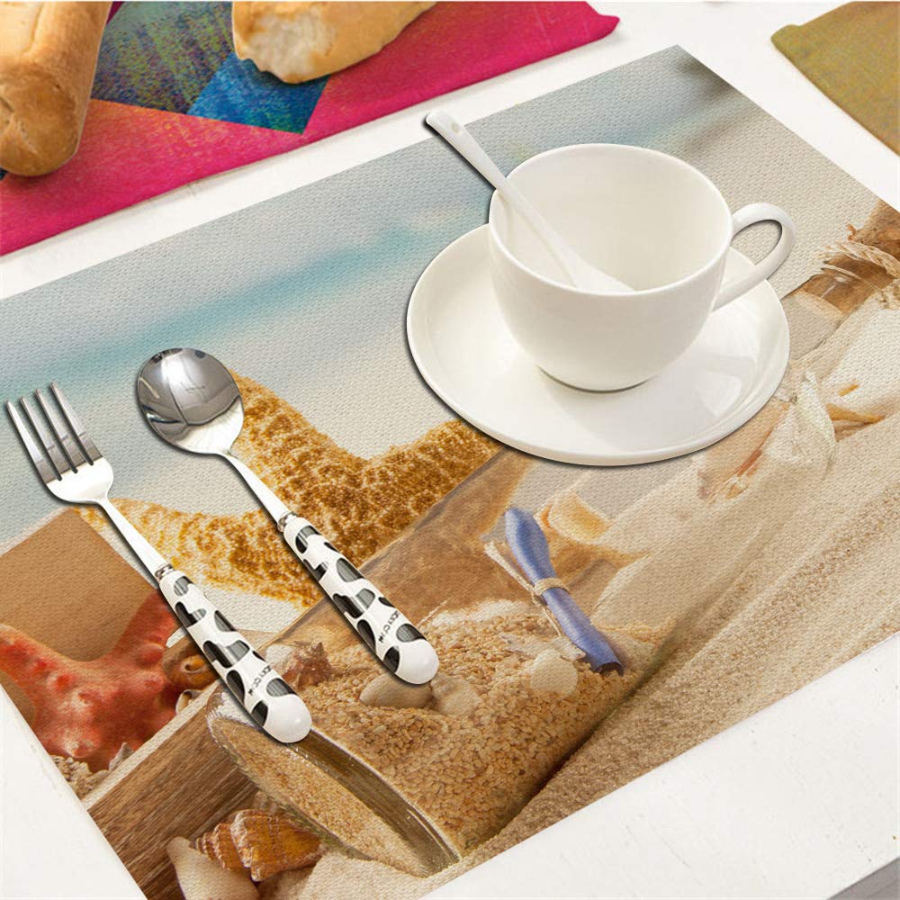 Starfish Placemats Set Of 4, Beach Starfish Mediterranean Placemats Heat Resistant For Dining Table Non-Slip 18X12 Inches