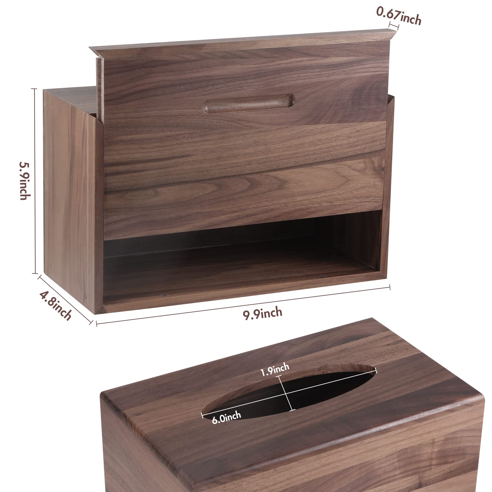 Reviaras Tissue Box Cover, Walnut Wood Tissue Box Cover With Slide-Out Bottom, Tissue Box Cover Rectangular For Bathroom, Bedroo