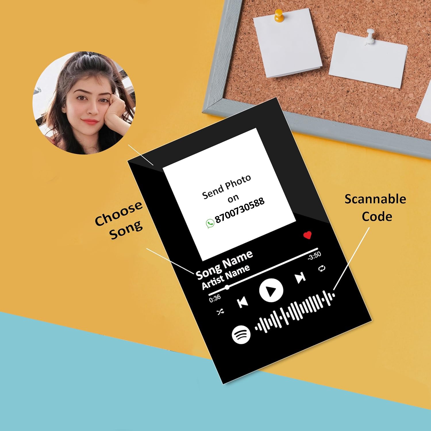 Giftplease Acrylic Customized Photo And Song Spotify Frame With Steel Removable Stand|Personalized Printed Song Plaque With Scan