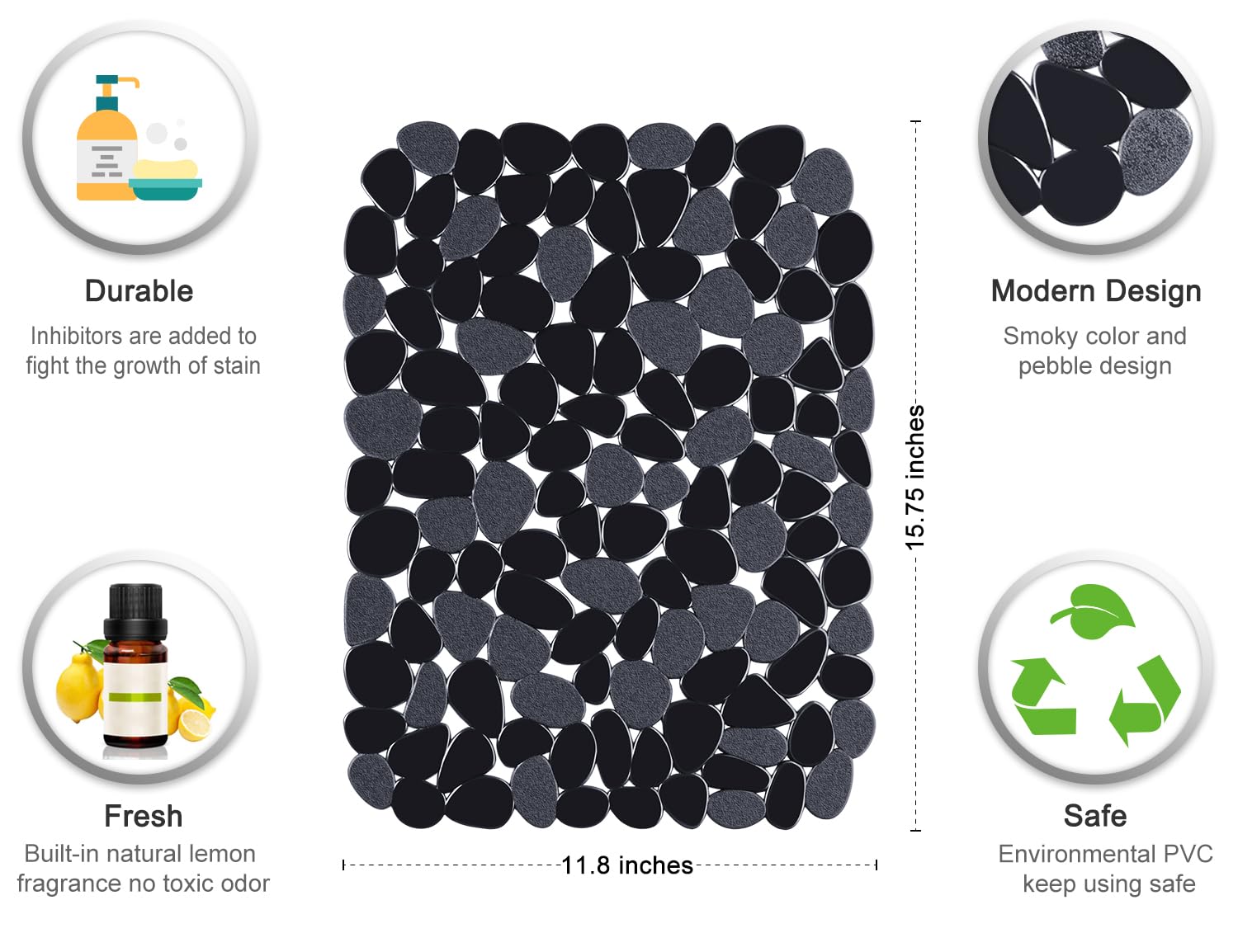 Bligli Pebble Sink Mat 2 Pack - PVC Sink Protectors, 15.7 x 11.8 inch, Black for Kitchen Sinks, Dish Drying Mat