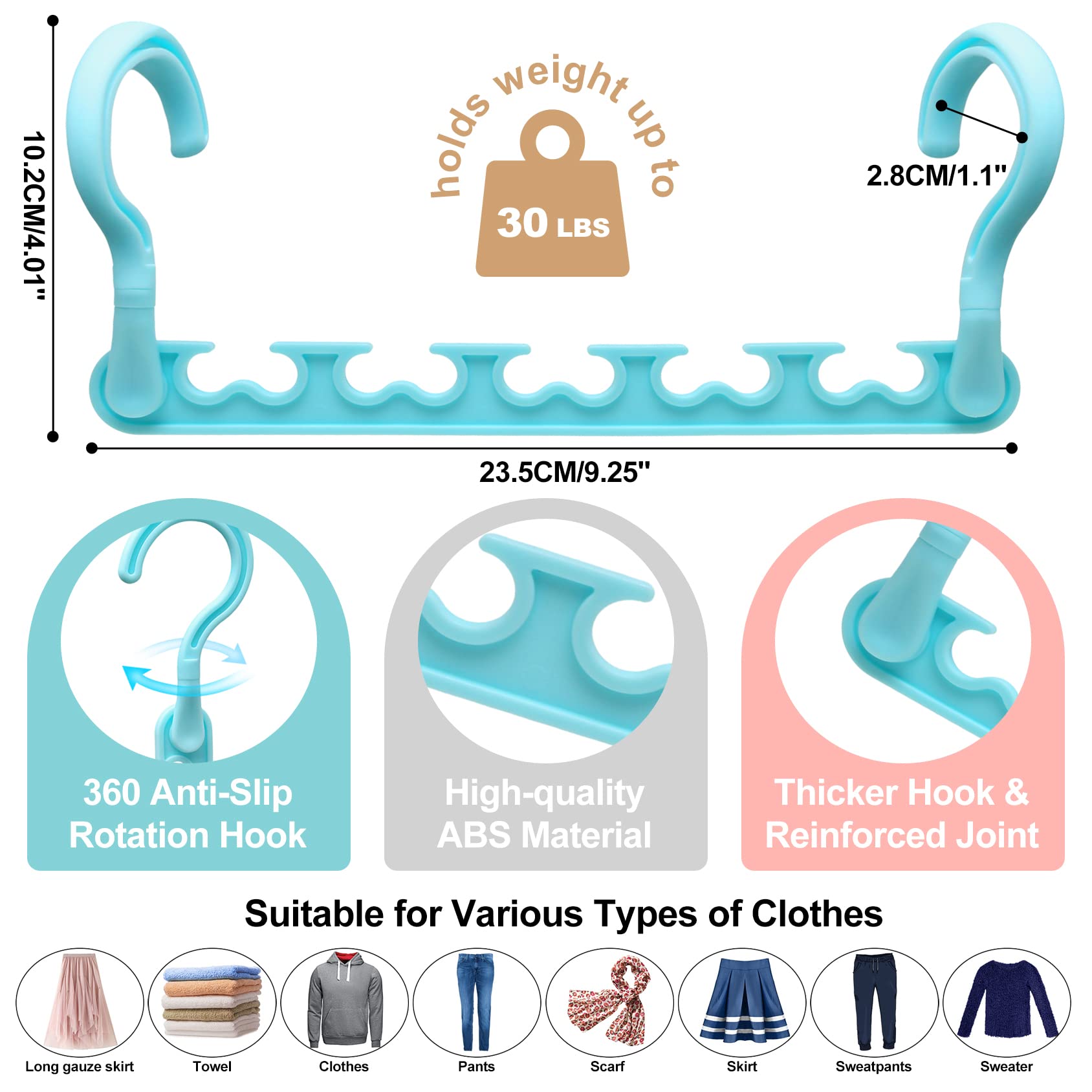 4 Pack College-Dorm-Room-Essentials For Girls,Closet-Organizers And Storage,Closet-Storage Plastic Clothes Hangers With 5 Holes