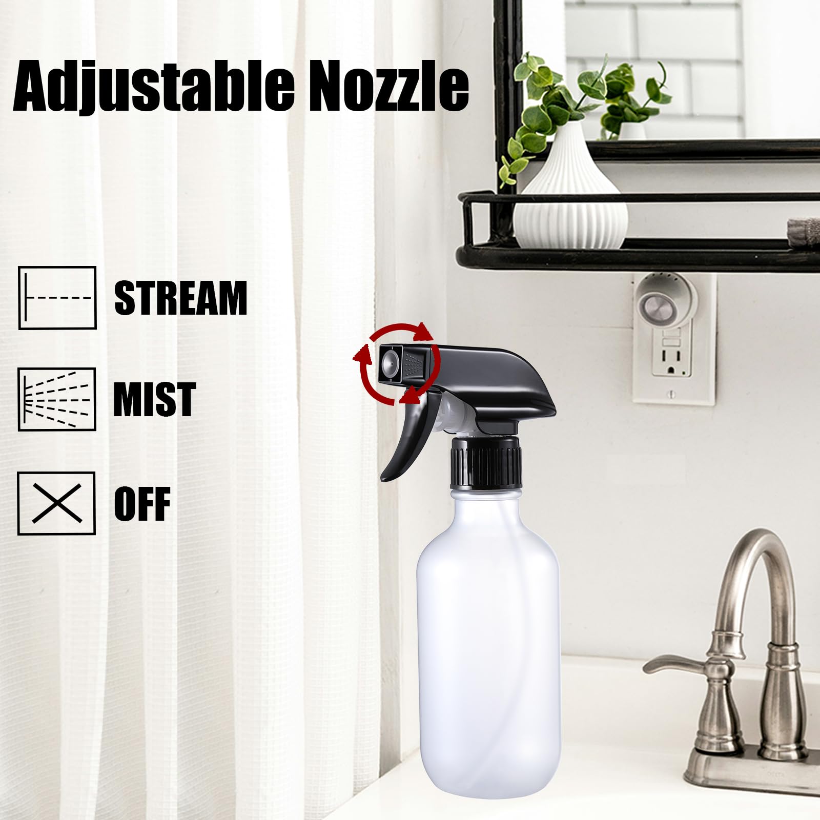 Geartrust Water Spray Bottle For Hair, Frosted Clear Plastic Small Squirt Bottle With Adjustable Mist/Stream, Refillable Empty M