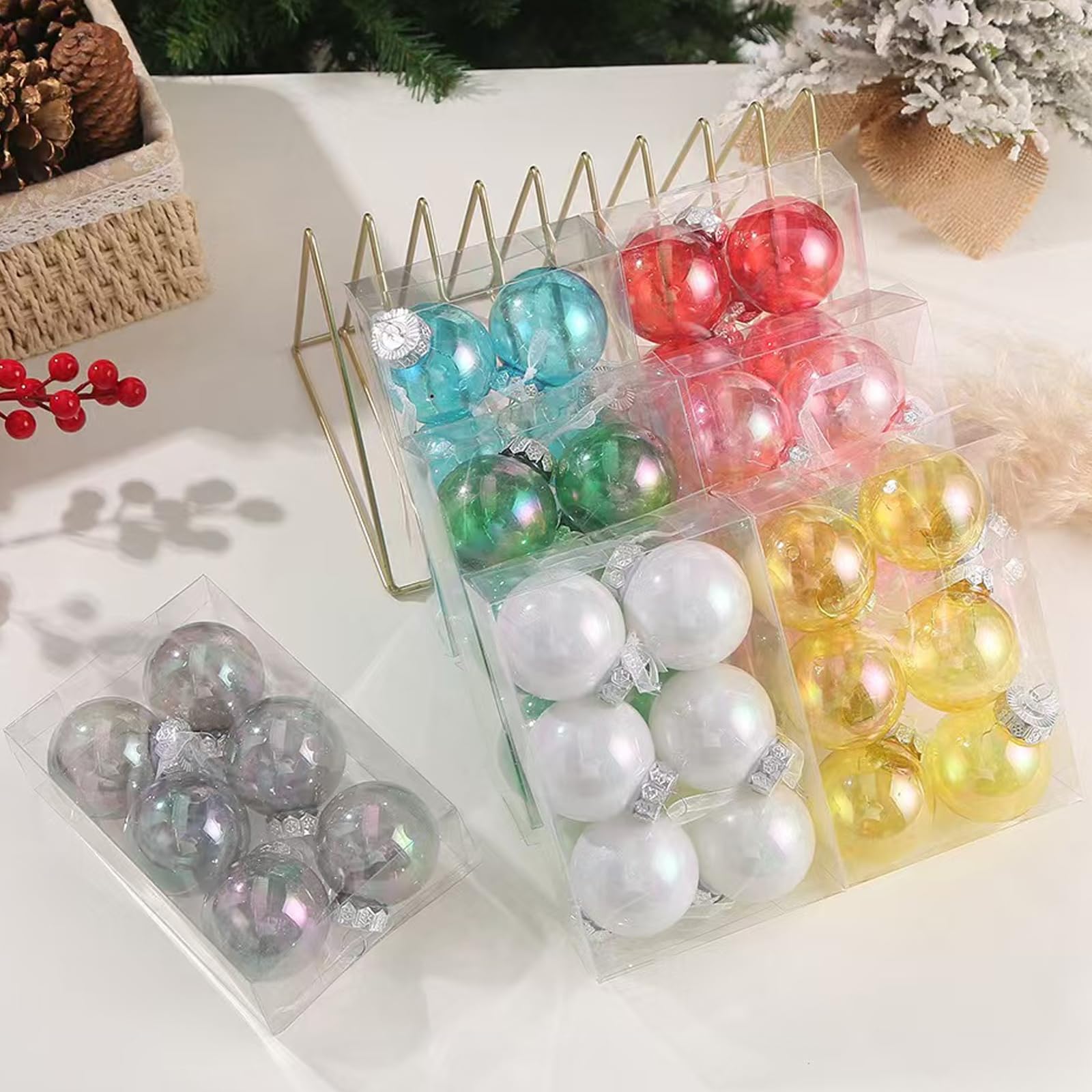 Neioaas 60MM Iridescent Plastic Ball - 6PCS Xmas Ornament Balls Set, Plastic Iridescent Decorative Hanging Ornaments for Xmas Tr