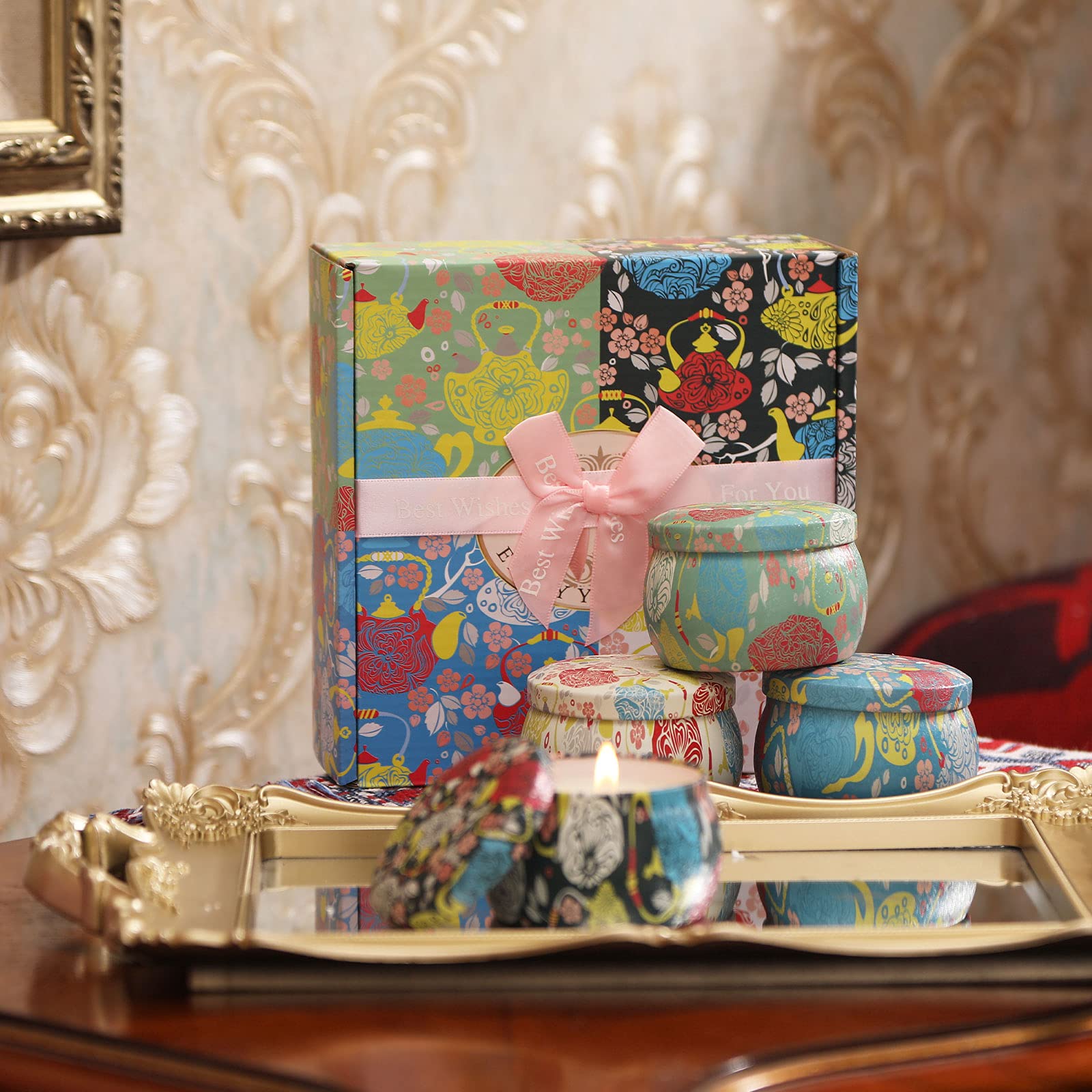 Scented Candles Gift Sets, Soy Wax 4.4 oz Portable Travel Tin Candles Women Birthday Gift Stress Relief Sweet Fragrance Home Aro