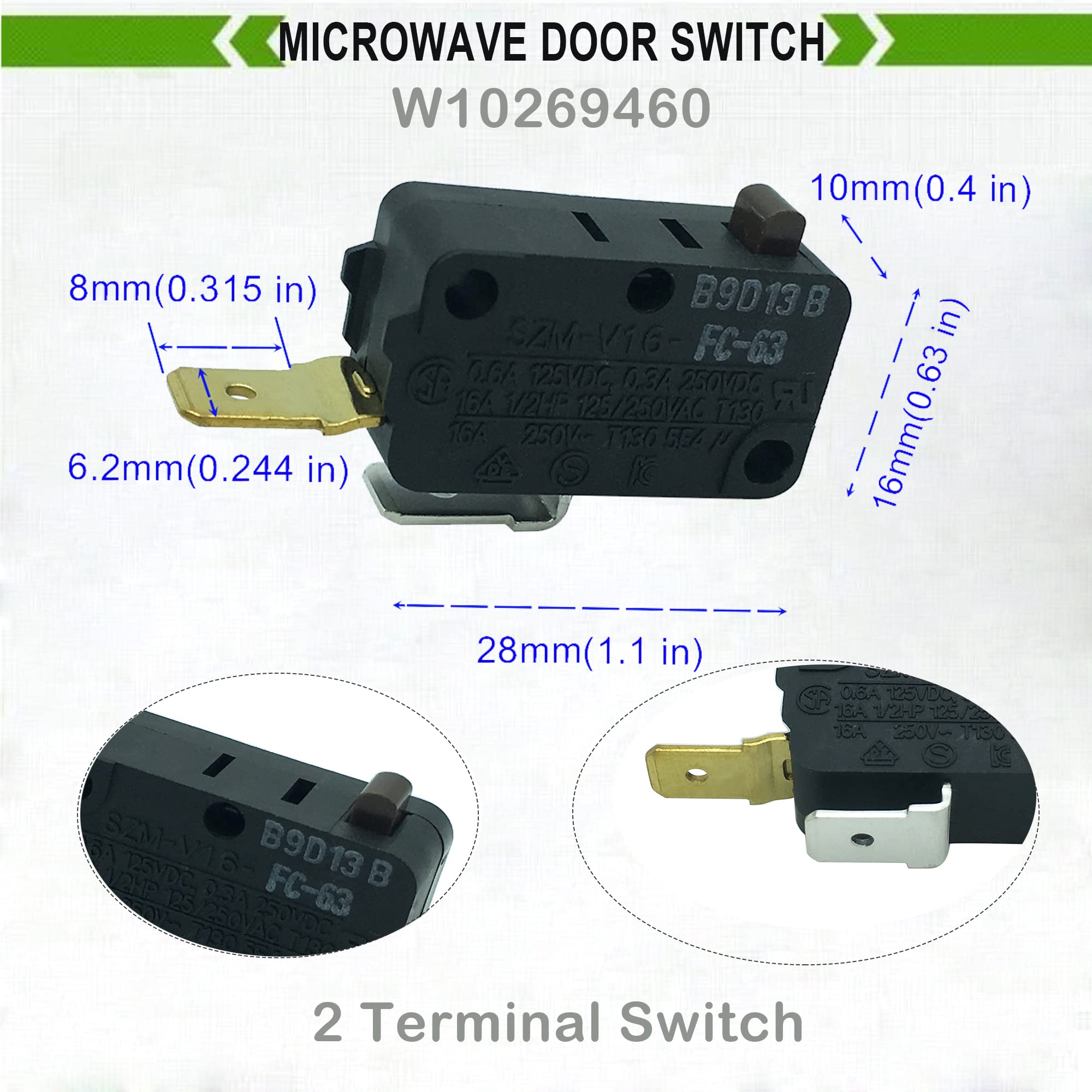 Lonye W10727360 & W10269458 & W10269460 Microwave Door Switch Replacement For Whirlpool Microwave Szm-V16-Fc-61 Szm-V16-Fc-62 Sz
