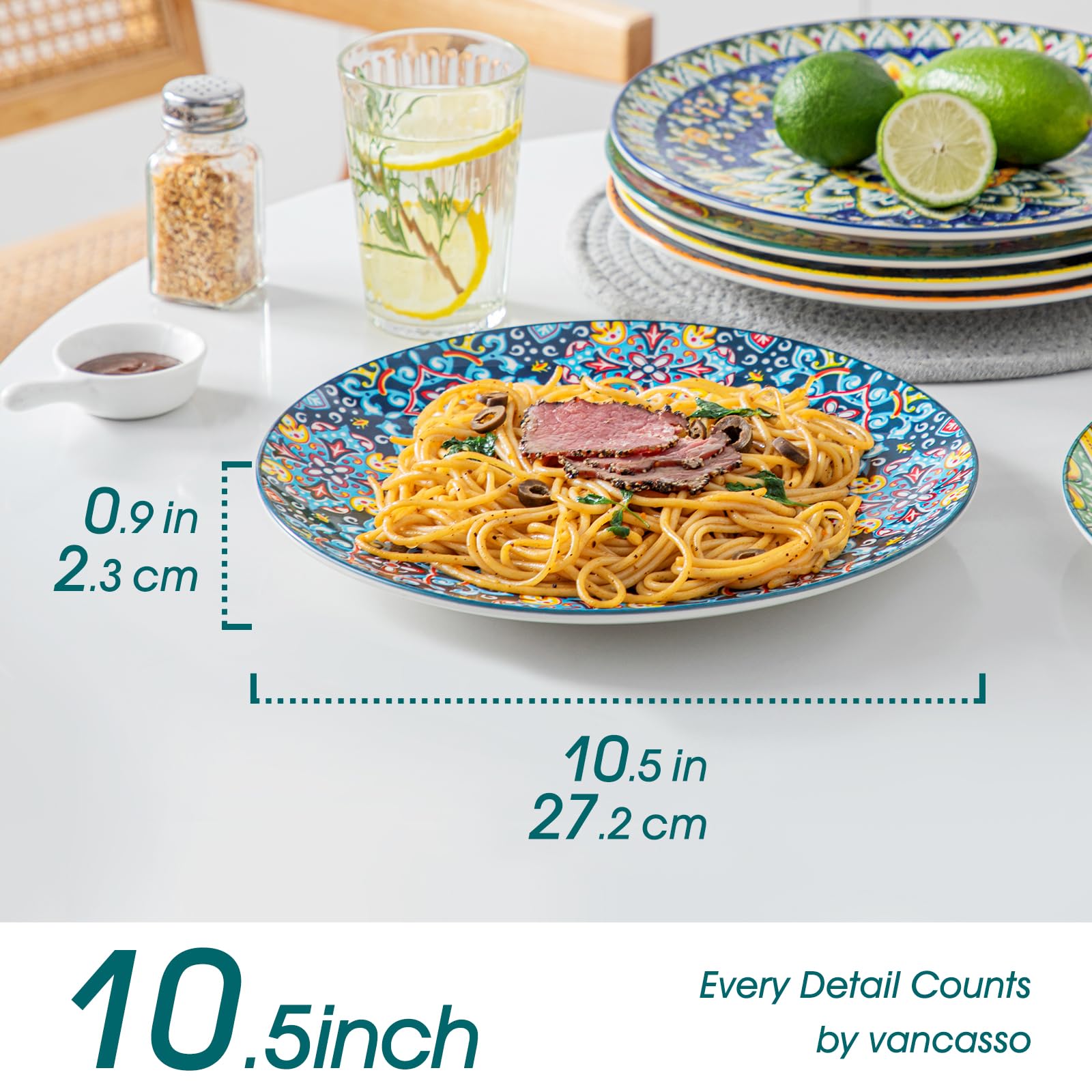 vancasso Dinner Plates Set of 6 - 10.5" Ceramic, Microwave & Dishwasher Safe, Colorful Bohemian Style