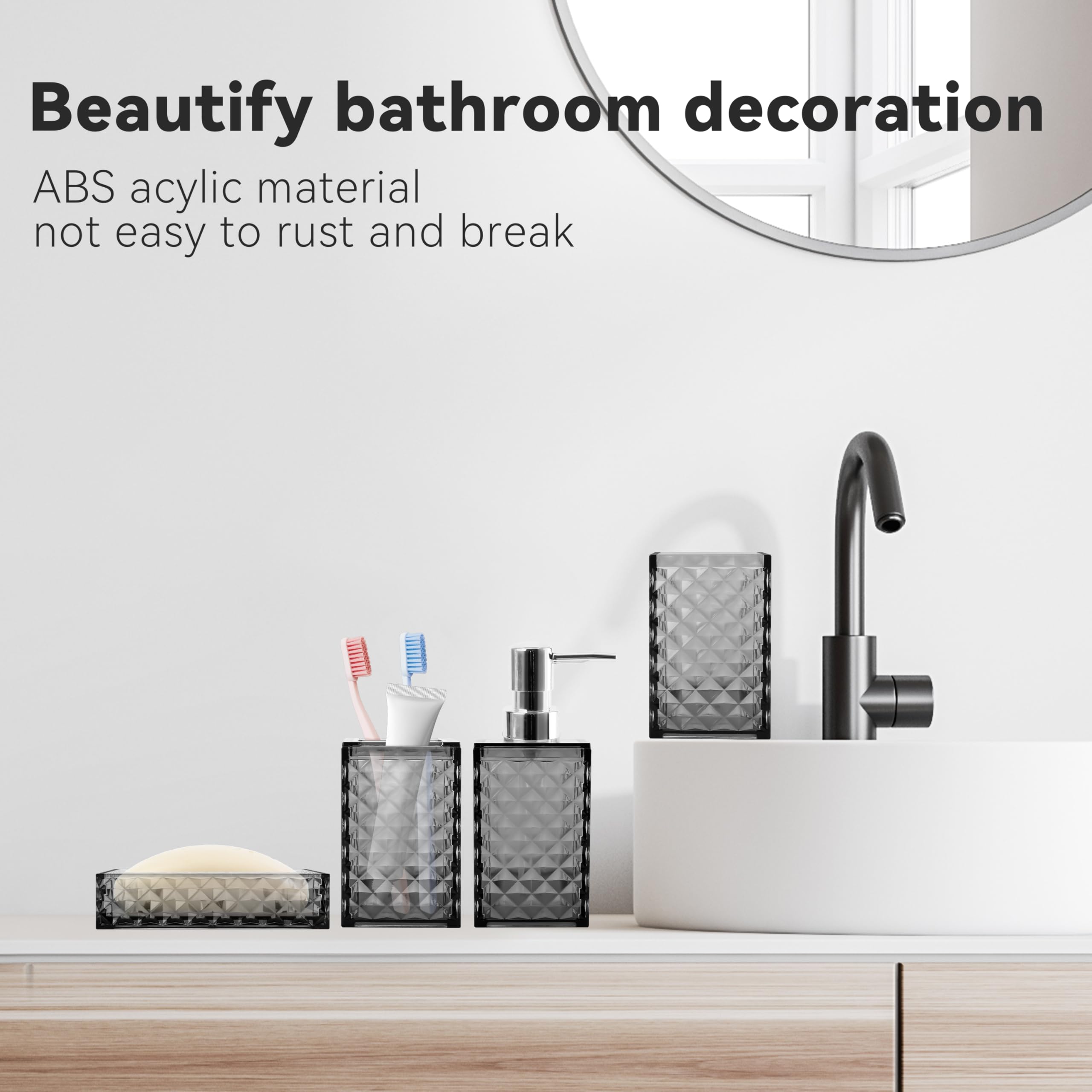 Seeatoo Bathroom Accessory Set, 4 Pcs Grey Bathroom Accessories Set, Soap Dispenser And Toothbrush Holder Set, Soap Dish And Mou