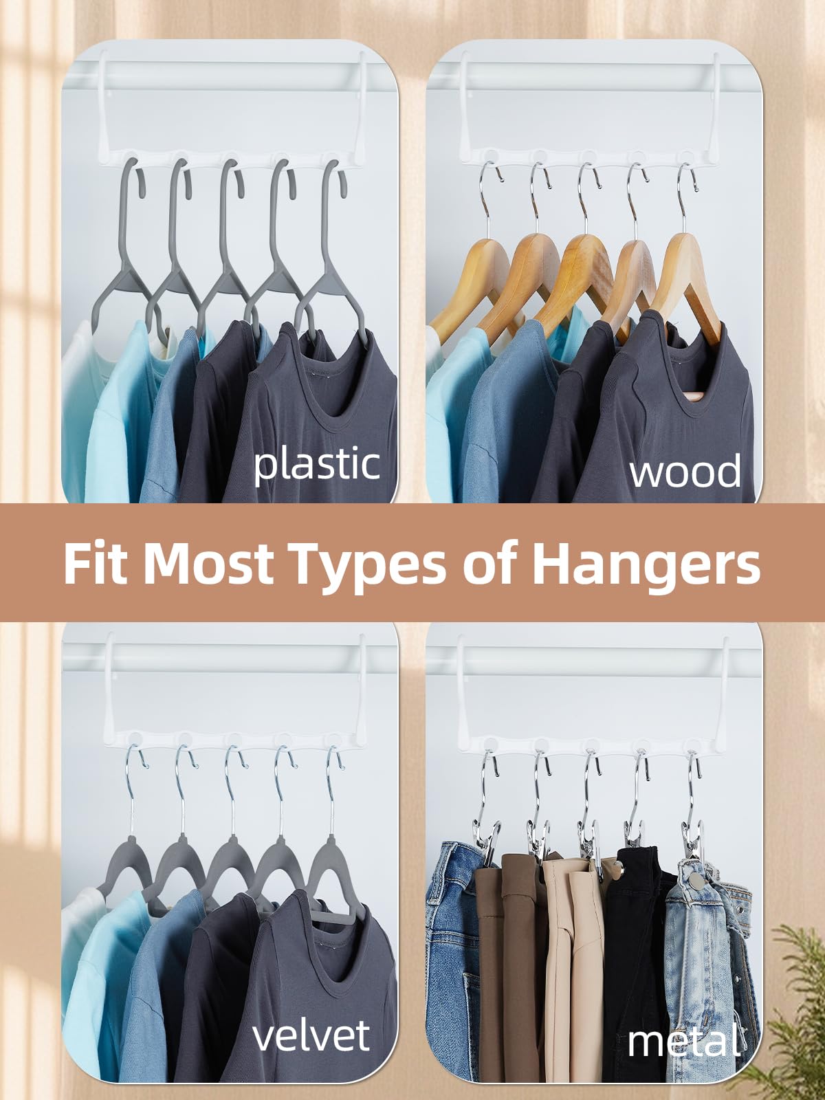 HOUSE DAY White Magic Space Saving Hangers  Premium Smart Hanger Hooks  Sturdy Cascading Hangers with 5 Holes for Heavy Clothes  Closet Organizers and Storage  College Dorm Room Essentials 10 Pack