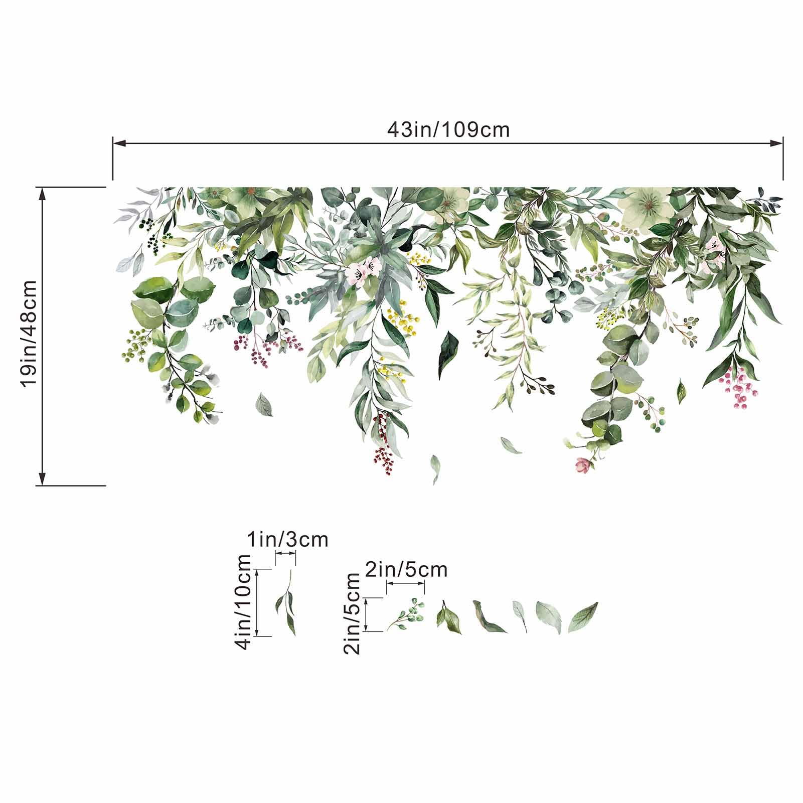 Amimagen Green Hanging Vine Wall Stickers - Nature Plants Flower Leaves Wall Decals - Bedroom Living Room Sofa Tv Background Hom