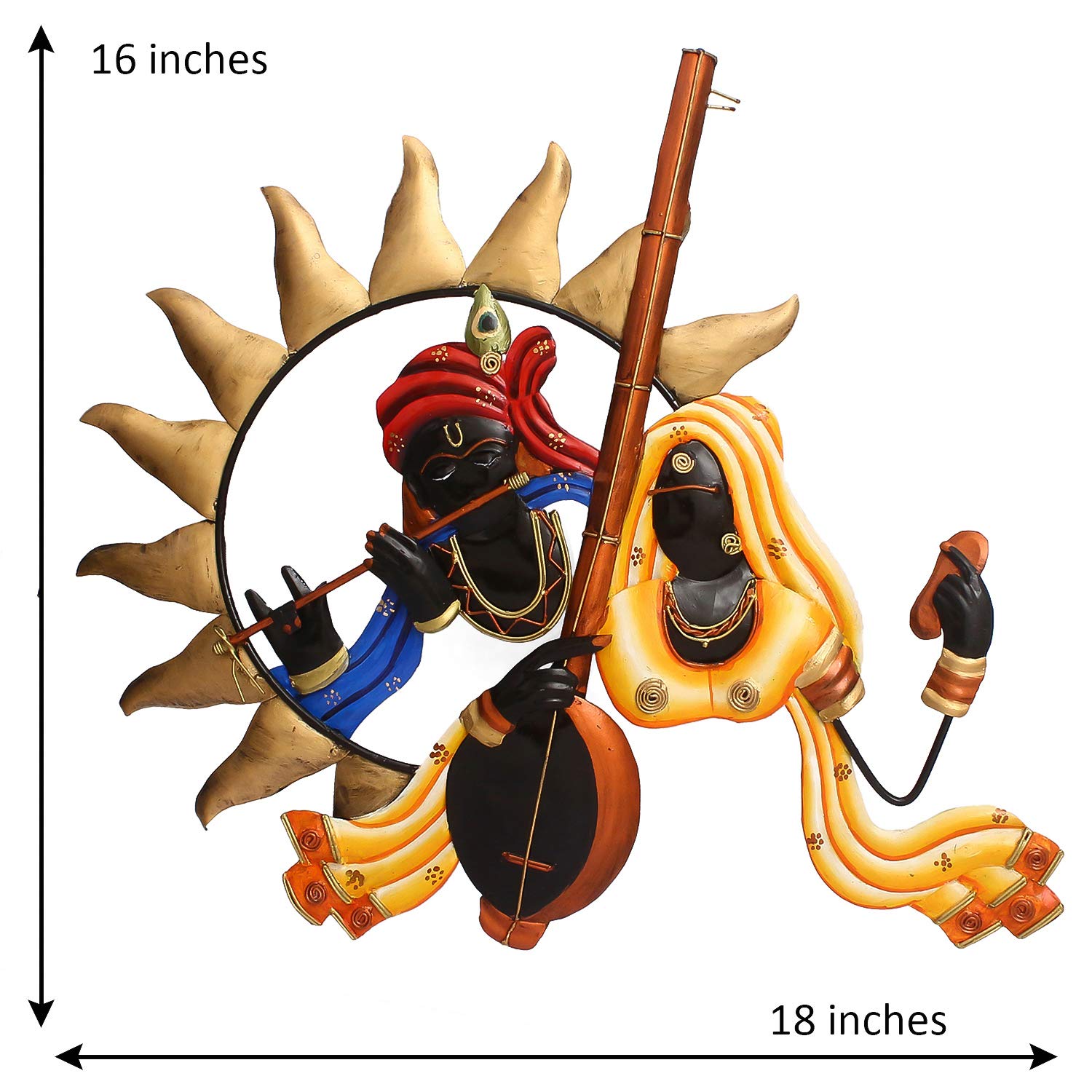 eCraftIndia Radha Krishna Playing Flute/Bansuri and Veena Wall Hanging