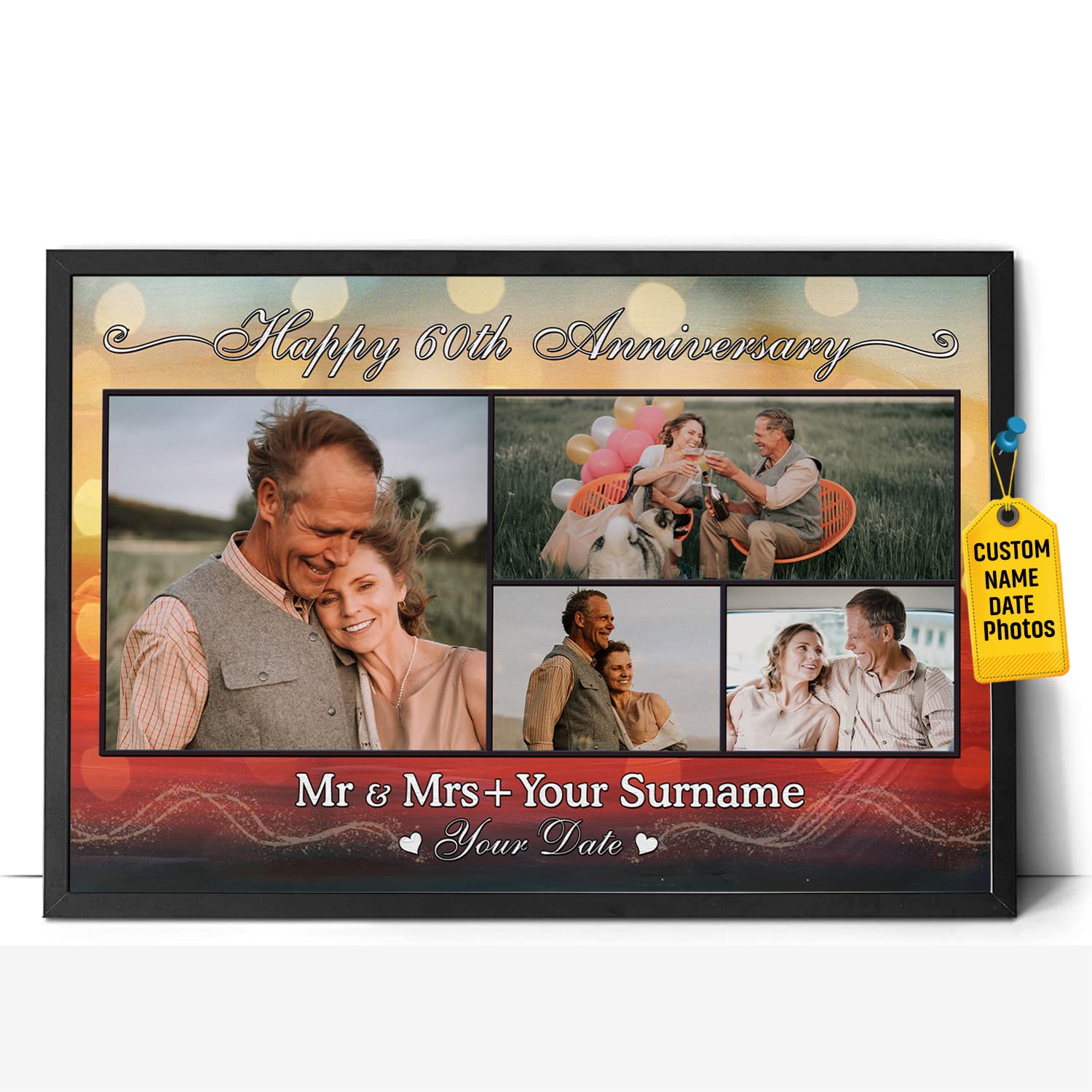 Hanikid Personalized Happy 60 Th Wedding Anniversary As Mr And Mrs Grandparents Poster Holidays Keepsake Romantic Custom Canvas