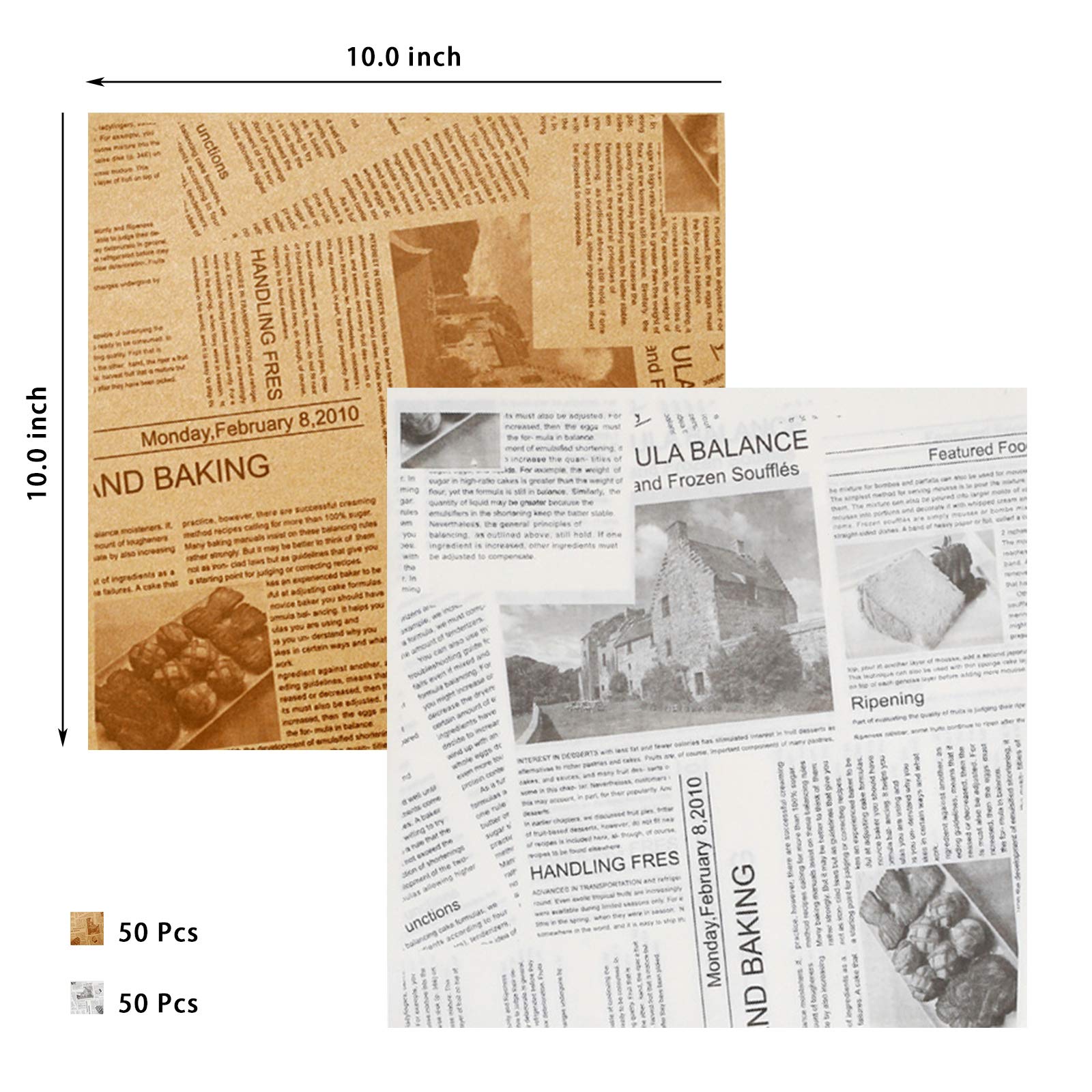 YBB 100Pcs Deli Wax Paper Sheets for Food  Basket Liners Food Picnic Paper Sheets Greaseproof Deli Wrapping Sheets  10 x 10 Inch