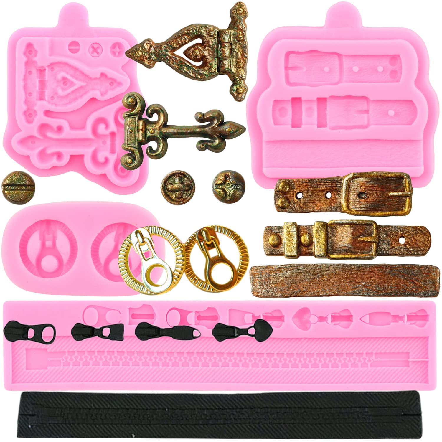 Zixiang Zipper Chain Fondant Mold Belt Straps Silicone Molds Hinge Screws Mold For Cake Decorating Cupcake Topper Candy Chocolat