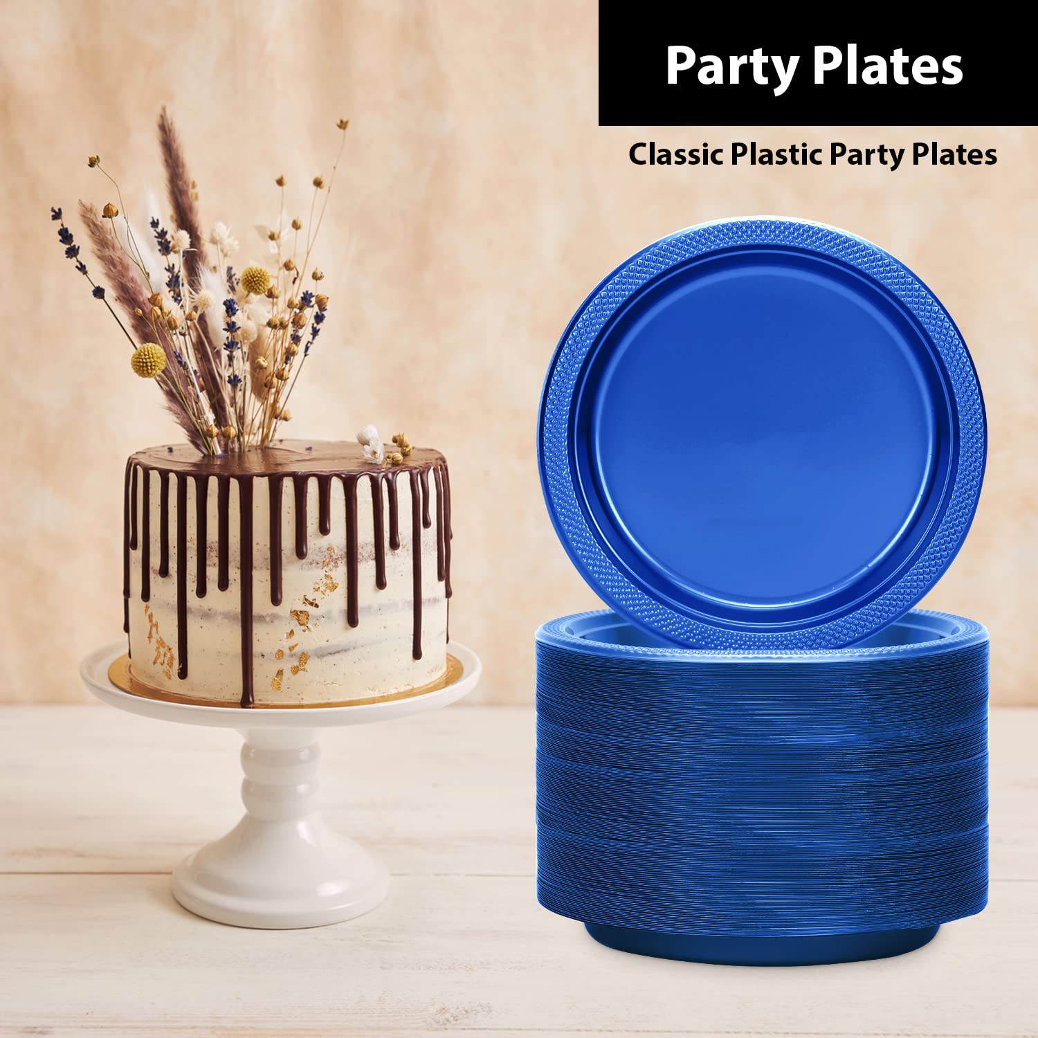 Hanna K. Signature Collection Blue Plastic Plates 9 Inch - 600 count - Plastic Solid Round Party Plates For Weddings  BBQs  Birthday Plates - Disposable Blue Plates - Plastic Dessert Plates