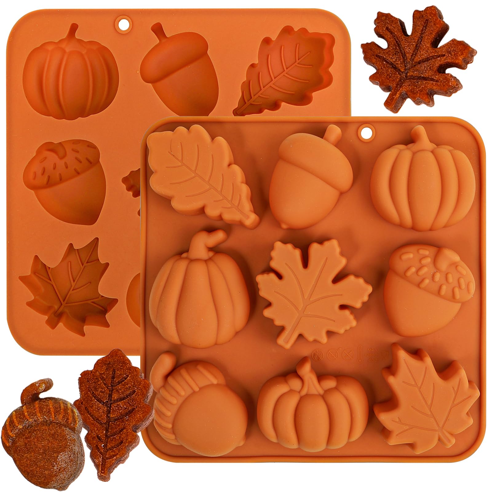 Webake Pumpkin Silicone Mold 3D Harvest Maple Leaf Acorn, Set of 2