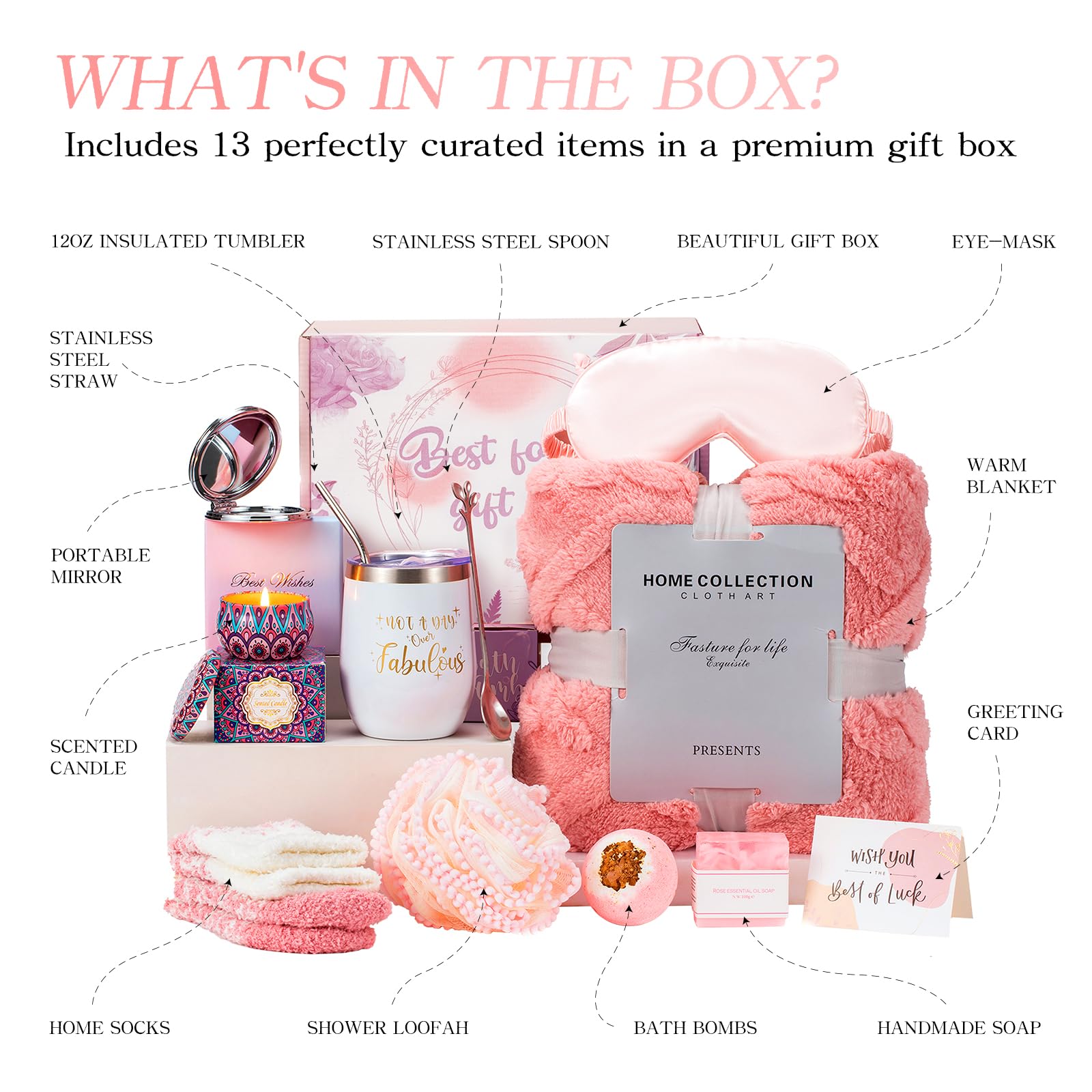 Spa Gift Baskets for Women, Care Package for Women After Surgery, Birthday Baskets, Gift Baskets with Luxurious Blanket for Wome