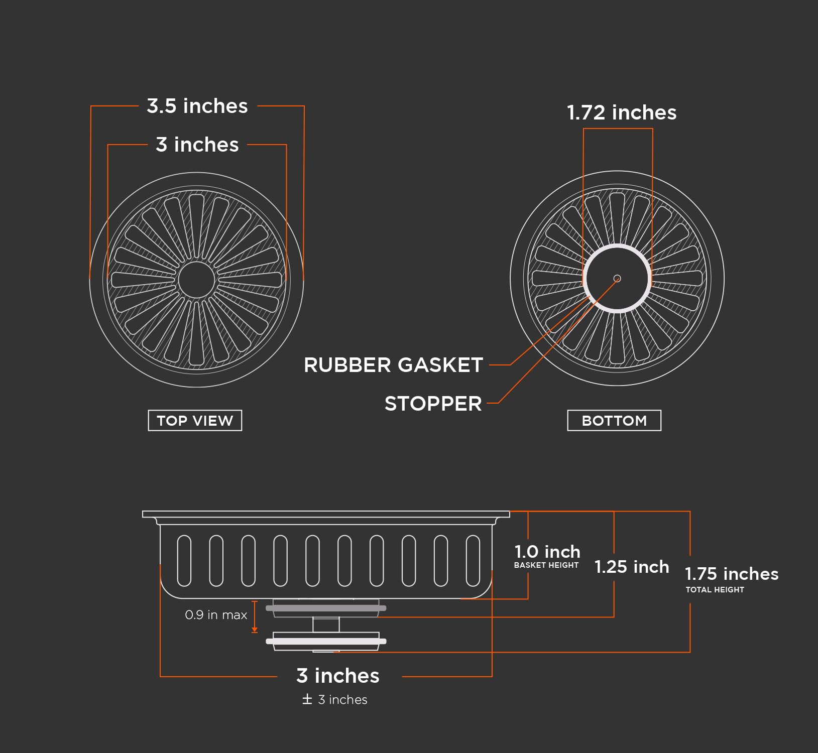 Highcraft 97353 Kitchen Sink Basket Strainer Replacement For Kohler Style Drains Stainless Steel Stopper (Can Vary In 2 Styles),