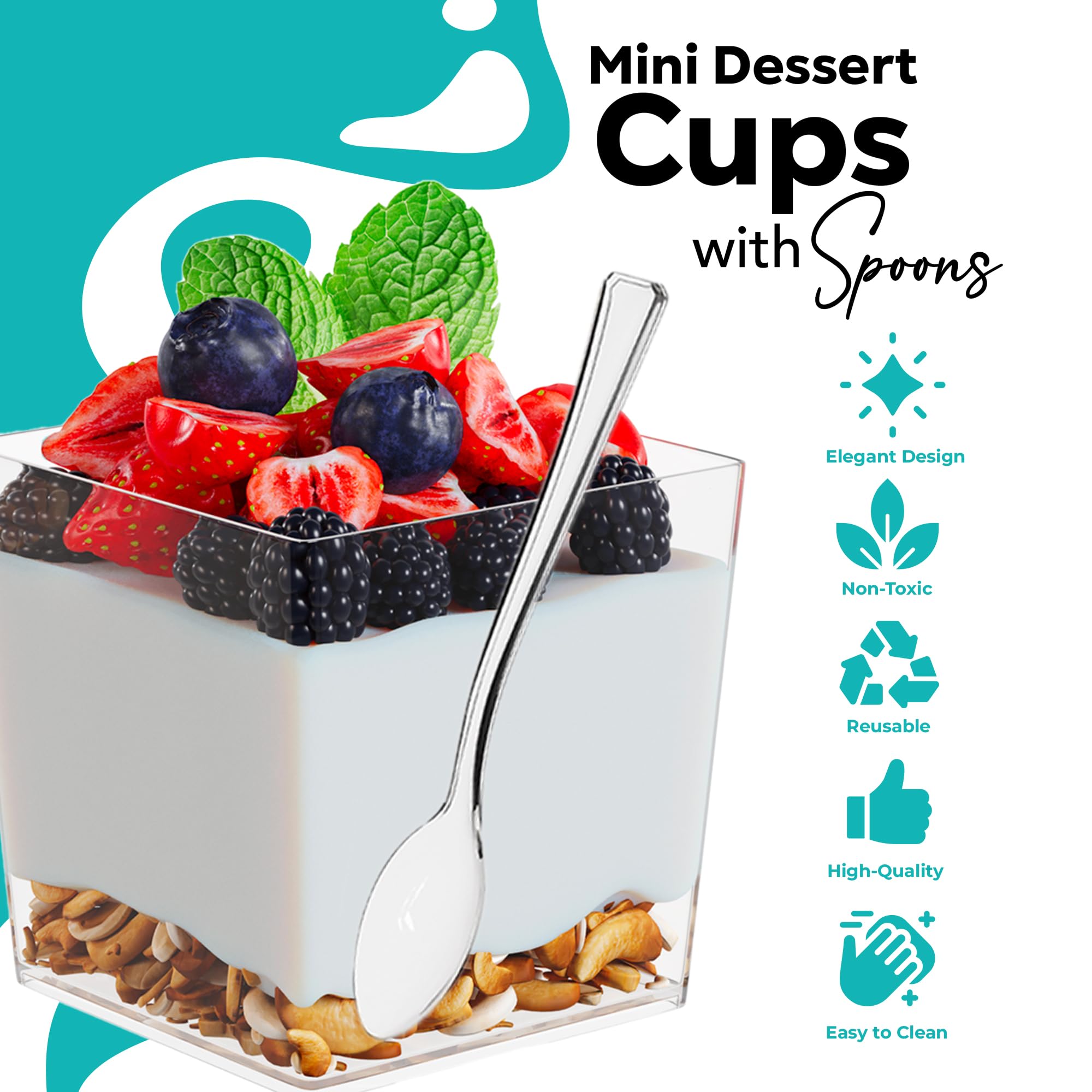Exquisite Mini Dessert Cups With Spoons 400 Pcs - 3.6 Oz Square Dessert Cups With Tasting Spoons 200 Sets | Mini Parfait Cups |