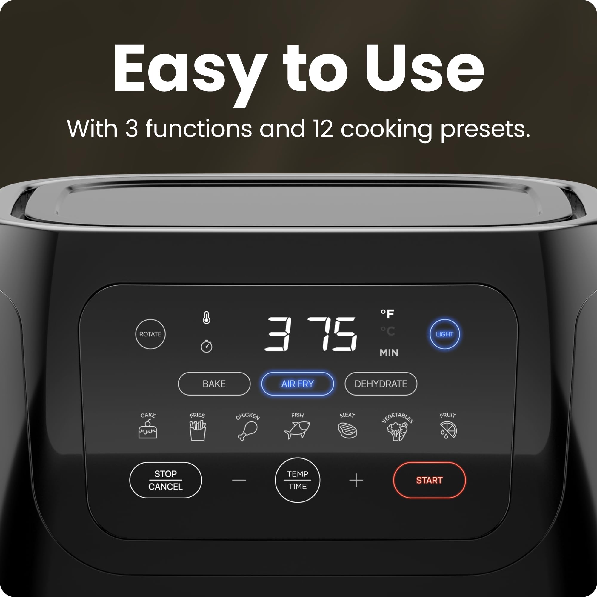 CHEFMAN Multifunctional Digital Air Fryer+ Rotisserie  Dehydrator  Convection Oven  17 Touch Screen Presets Fry  Roast  Dehydrate  Bake  XL 10L Family Size  Auto Shutoff  Large Easy-View Window  Black