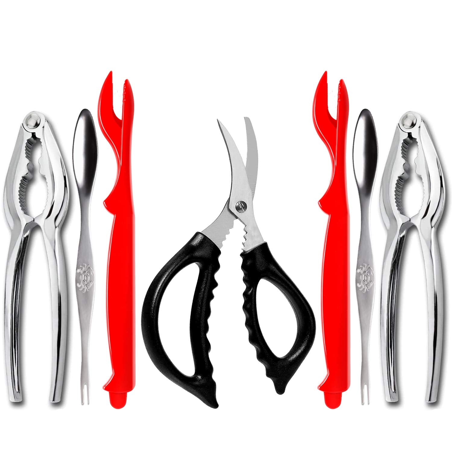 7Pcs Seafood Tools Set Including 4 Forks And 2 Lobster Crackers Nut Cracker 1 Seafood Scissors