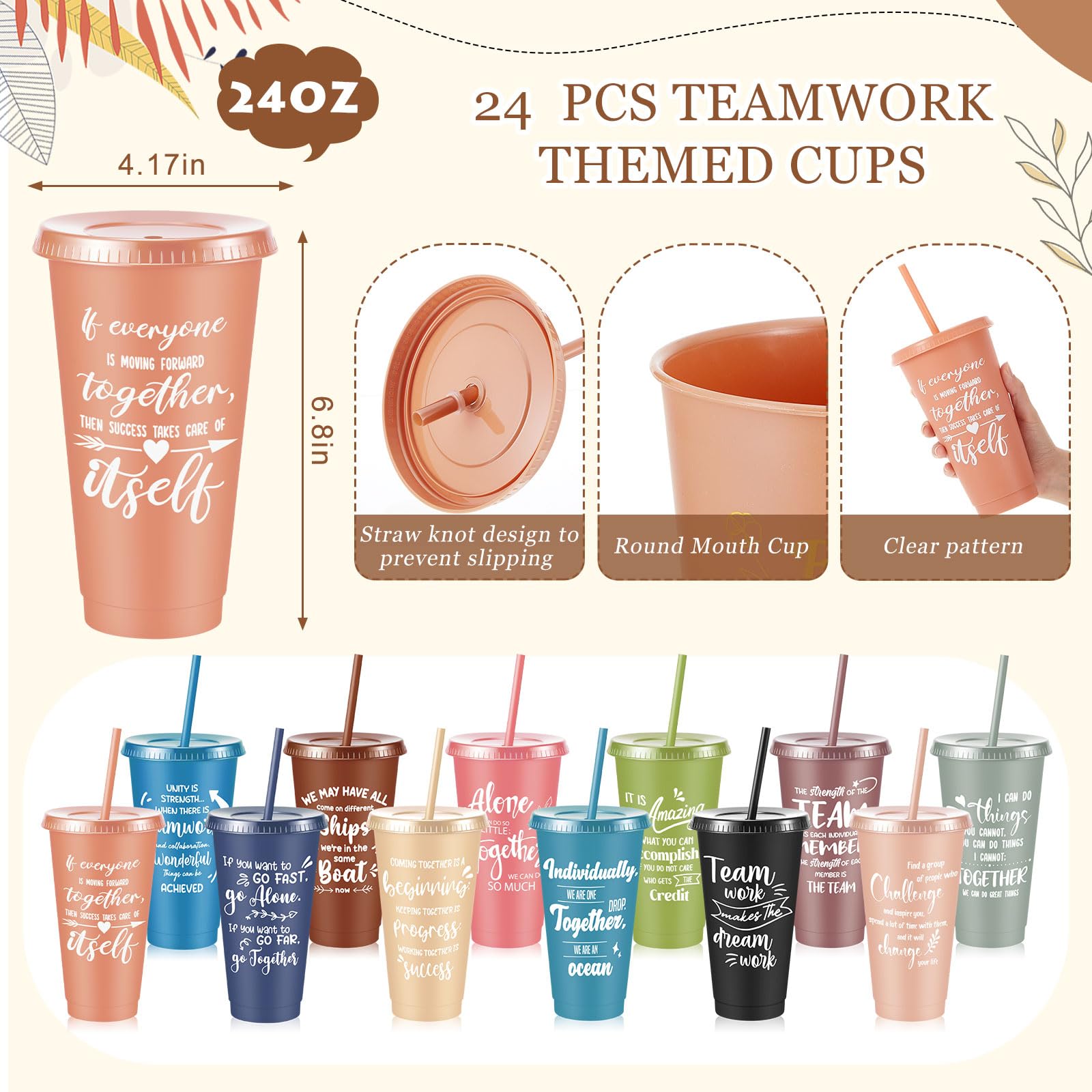 Hollowfly 96 Pcs Team Appreciation Gifts for Employee 24 oz Inspirational Plastic Cups Bulk with Lid and Straw Notebooks Ballpoi