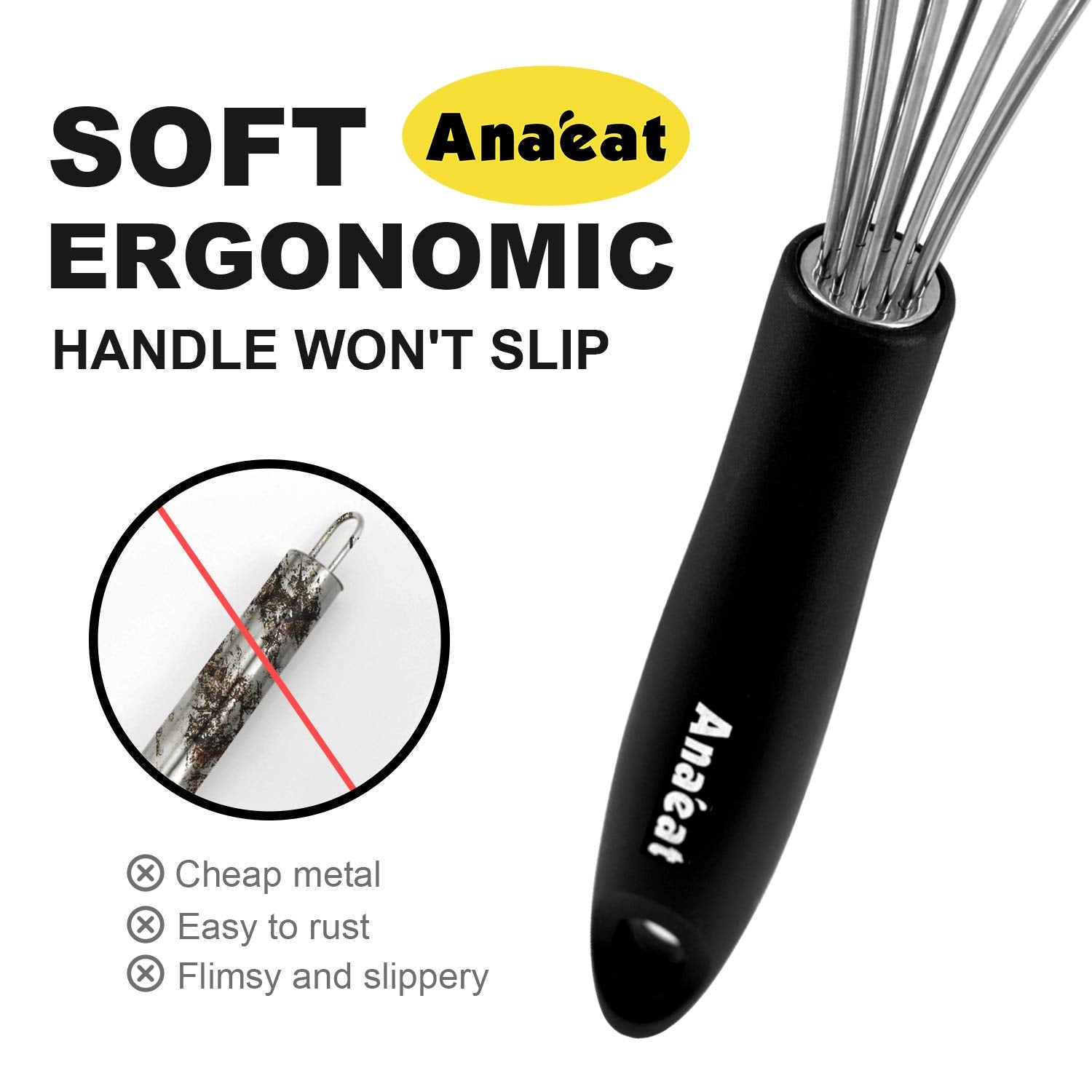 Anaeat Stainless Steel Kitchen Whisk Set Of 4, Milk And Egg Beater Blender With Thick Wire For Whisking, Cooking, Baking, Beatin