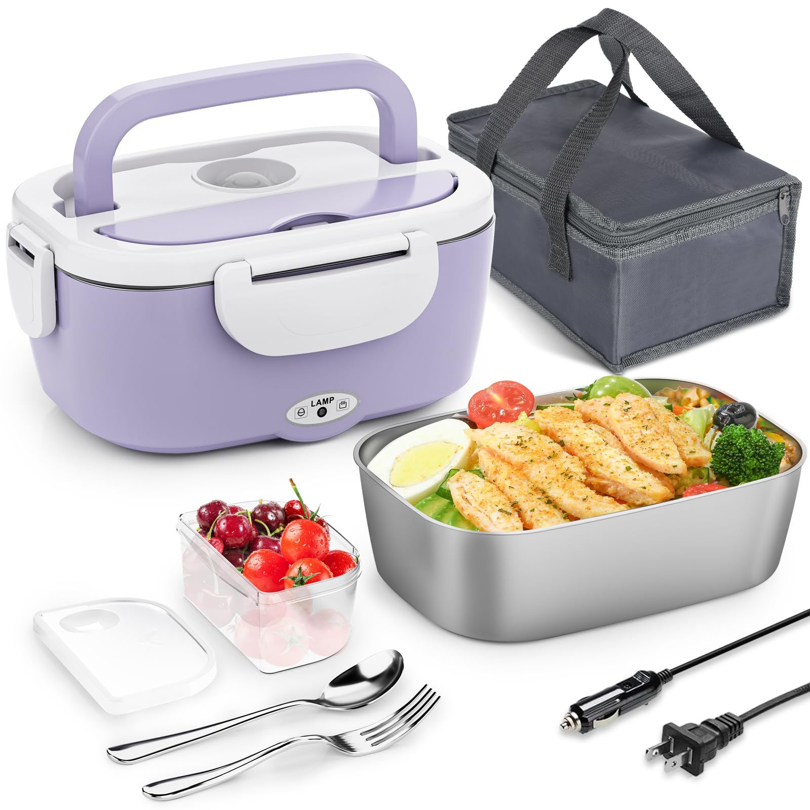 Carsolt Electric Lunch Box Food Heater - 3 in 1 Portable Leakproof Heated Lunch Box for Car/Home/Adults with 1.5L Removable 304 