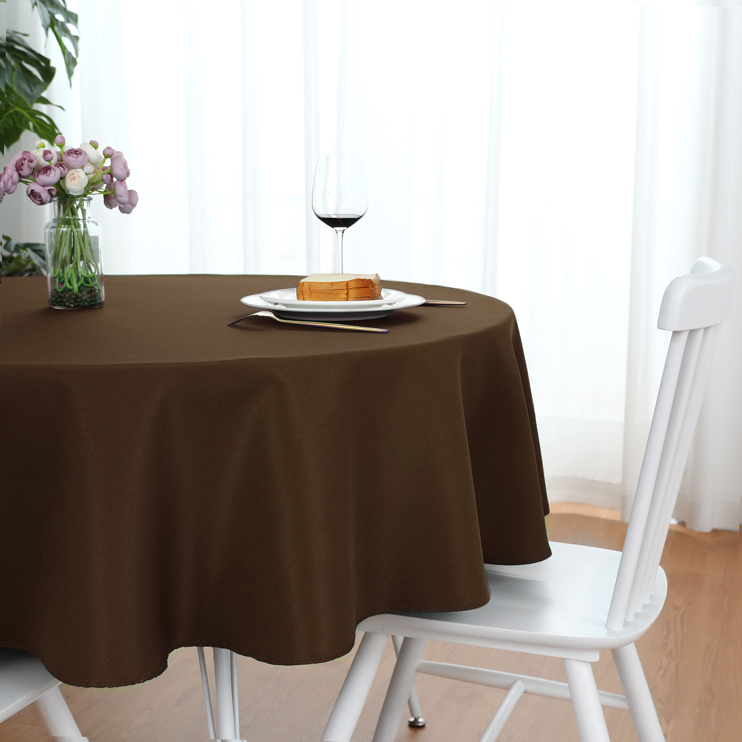 Folins&Home Brown Round Tablecloth 70 Inch Waterproof Heavy Duty Wrinkle Free Polyester Fabric Circle Table Cloth Spillproof Was