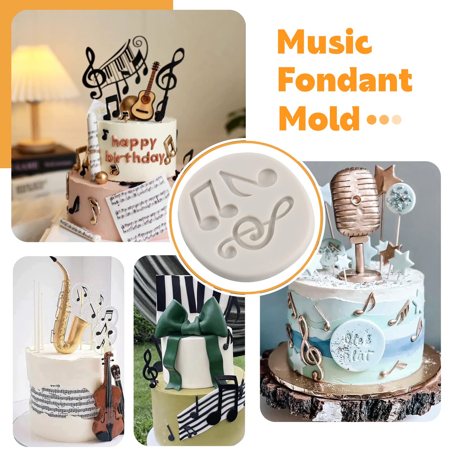 Sijiangmold Music Note Silicone Mold Instrument Fondant Molds Boombox Microphone Radio Guitar Mold Piano Candy Mold For Cake Dec