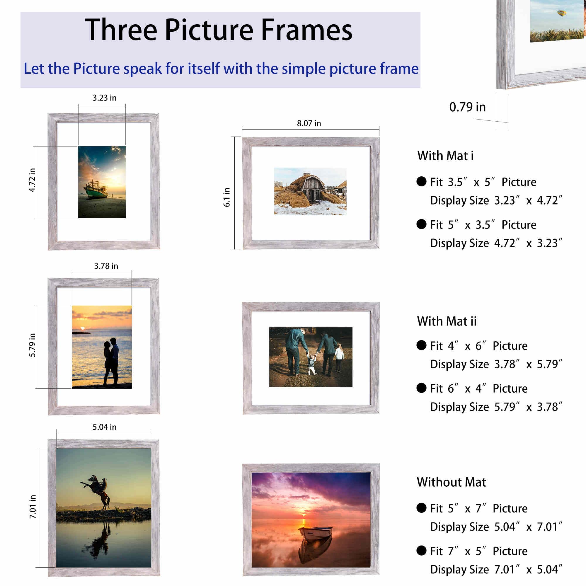 5x7 Hanging Picture Frames,Solid Wood,Not Glass,Display Pictures 3.5x5,4x6 with Mat or 5x7 Without Mat,Stable Sturdy Picture Fra