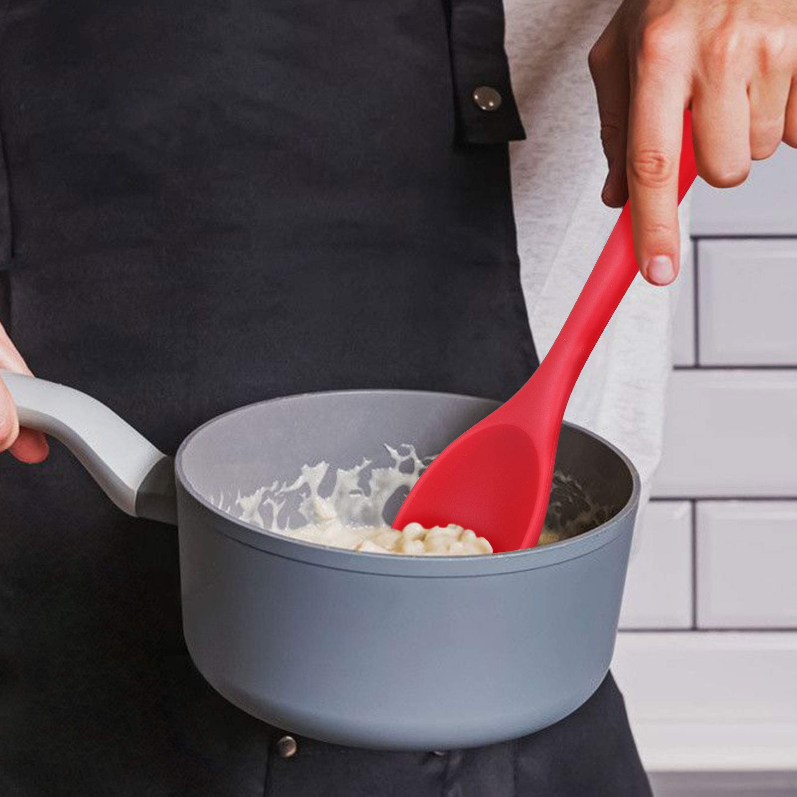 Larciso 4 Pieces 10.6'' Silicone Spoon Heat-Resistant Non Stick Food Grade Cooking Spoon For Mixing, Baking, Stirring, Turning,