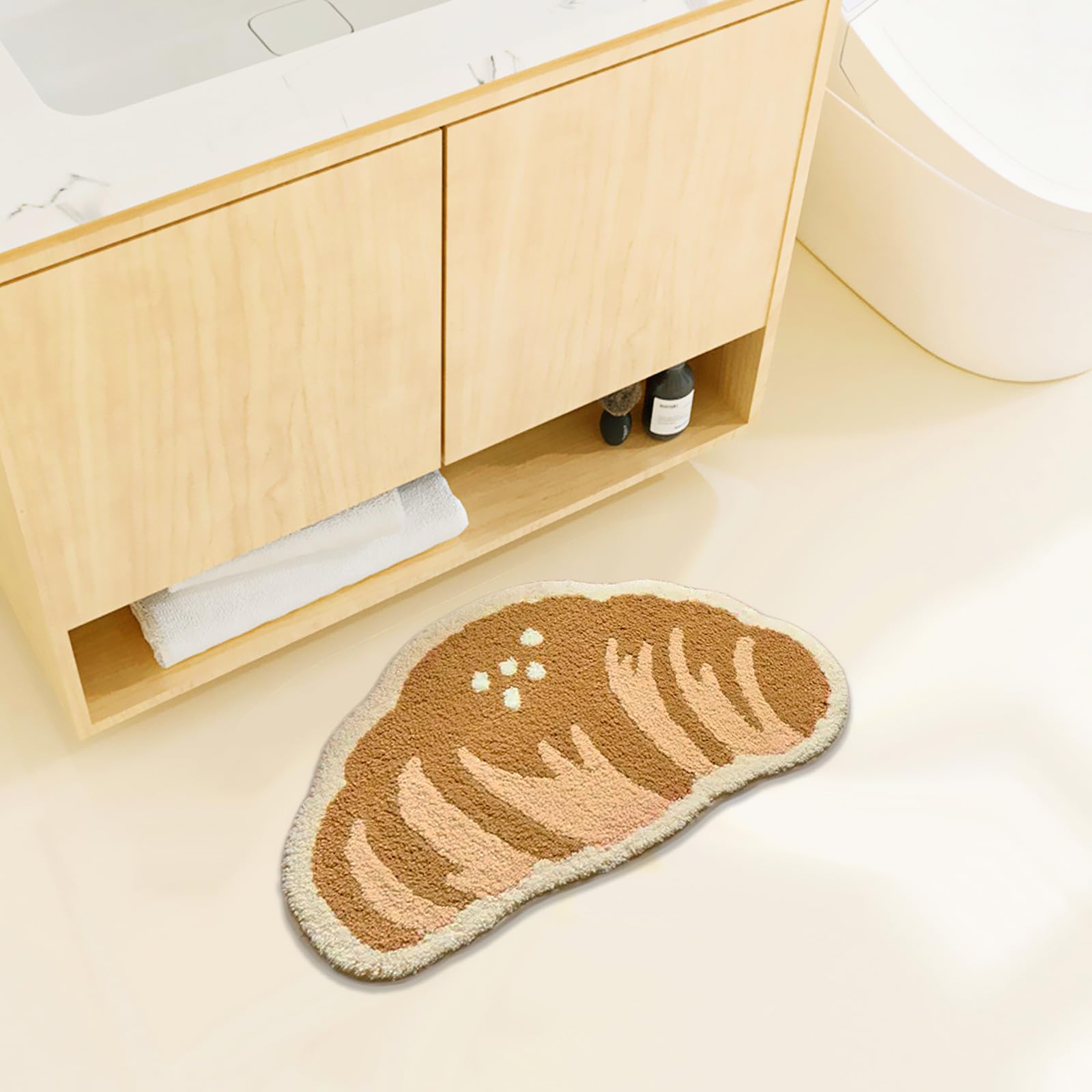 Ukeler Funny Bathroom Rugs Cute Croissant Shape Washable Accent Home Decoration Rugs Non-Slip Fluffy Small Bath Rugs For Sink, B