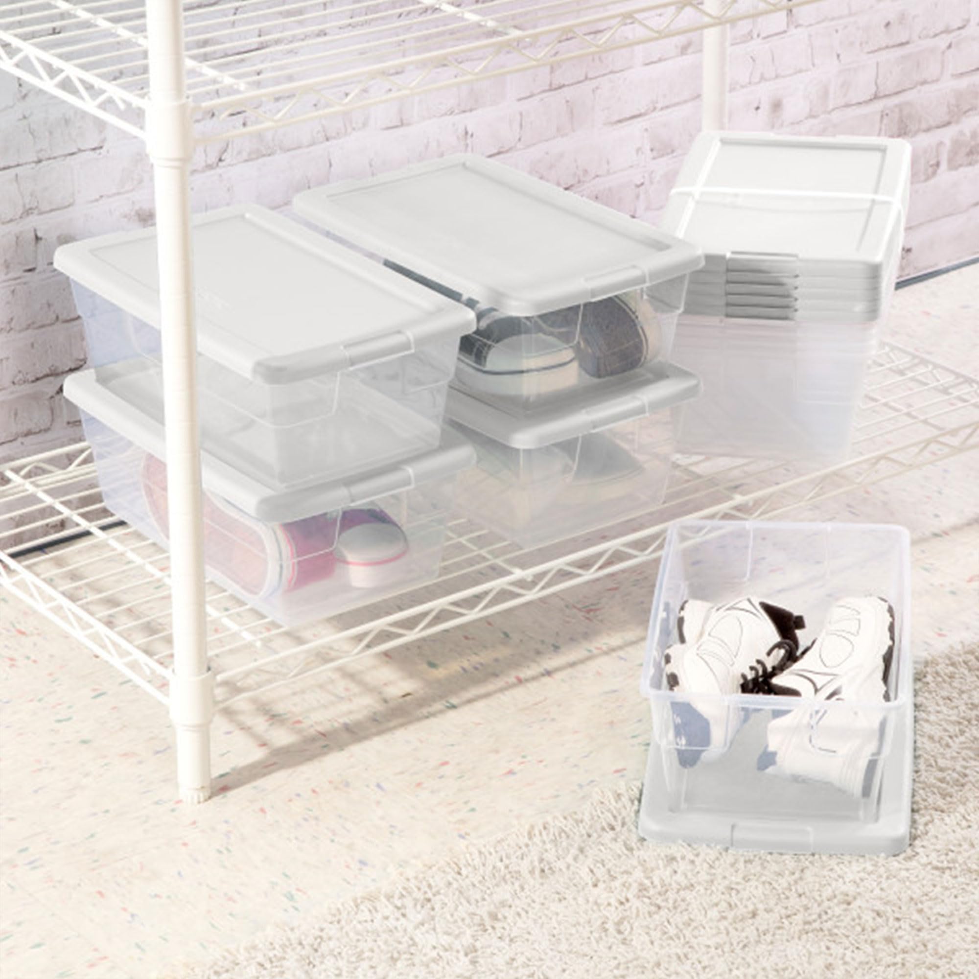 Sterilite 6 Quart Clear Stacking Storage Tote Container With White Lid (48 Pack)