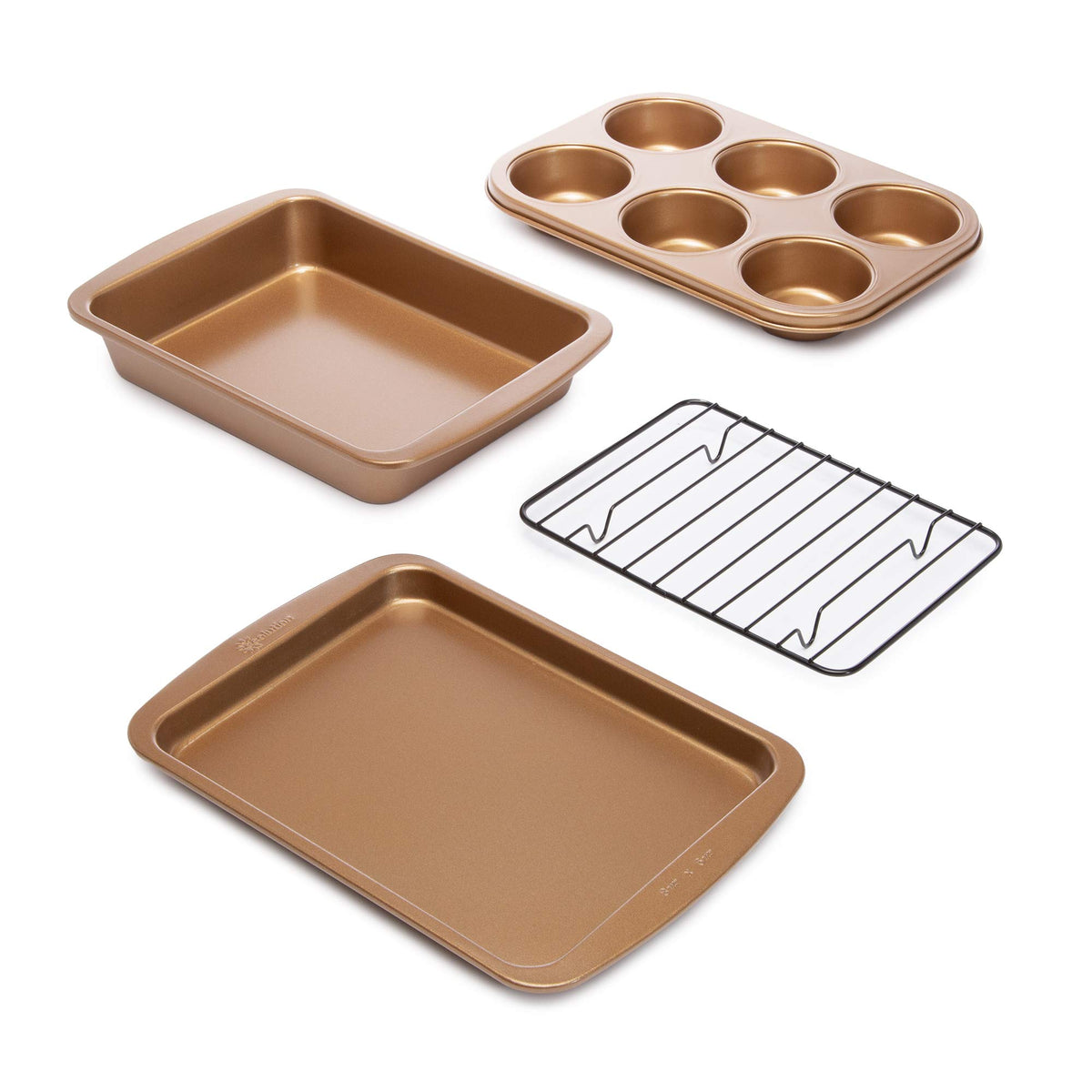 Ecolution Non-Stick Toaster Oven Bakeware Set 4-Piece, Carbon Steel, Easy To Clean And Perfect For Single Servings, Copper