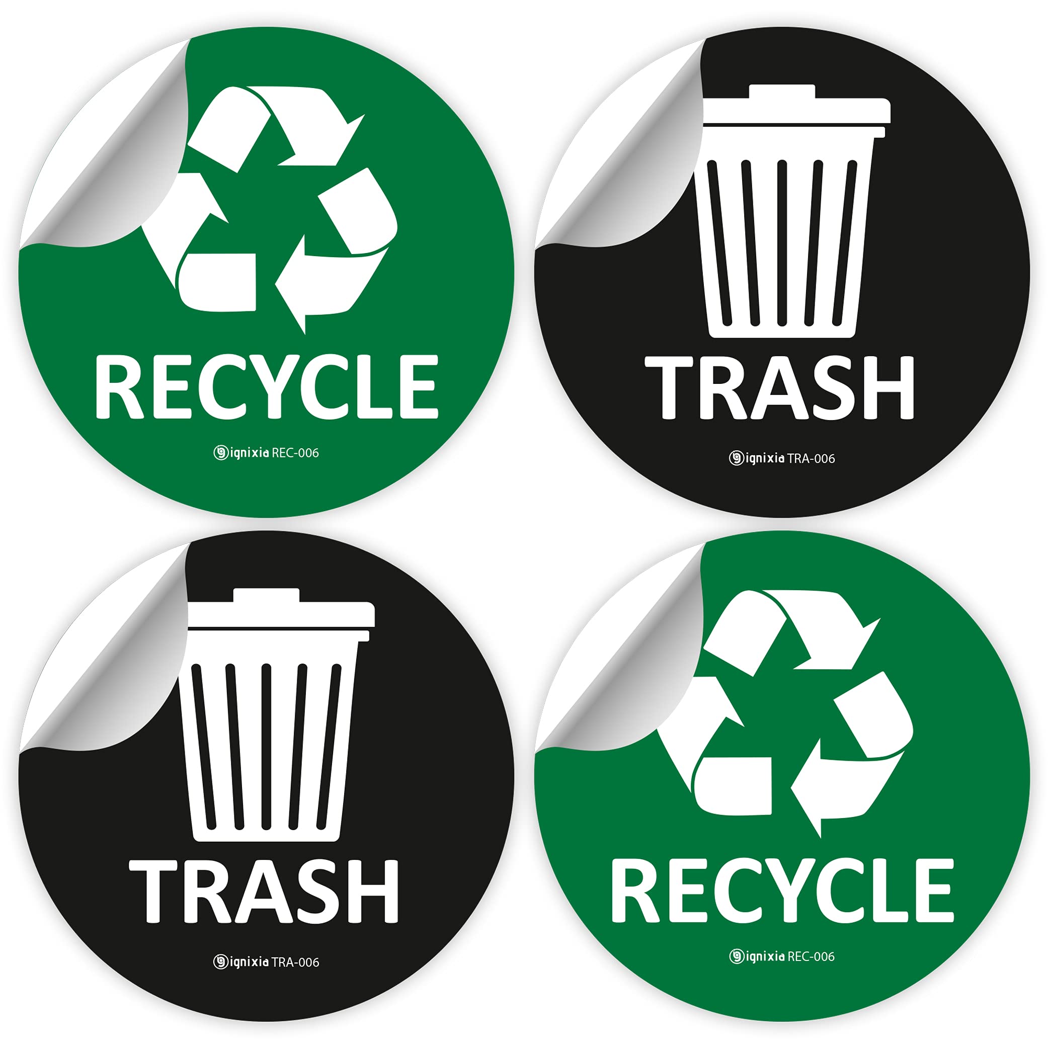 Ignixia Recycle Stickers For Trash Can, (Pack Of 02) 6X6 Inches Large Blue (Green And Black)