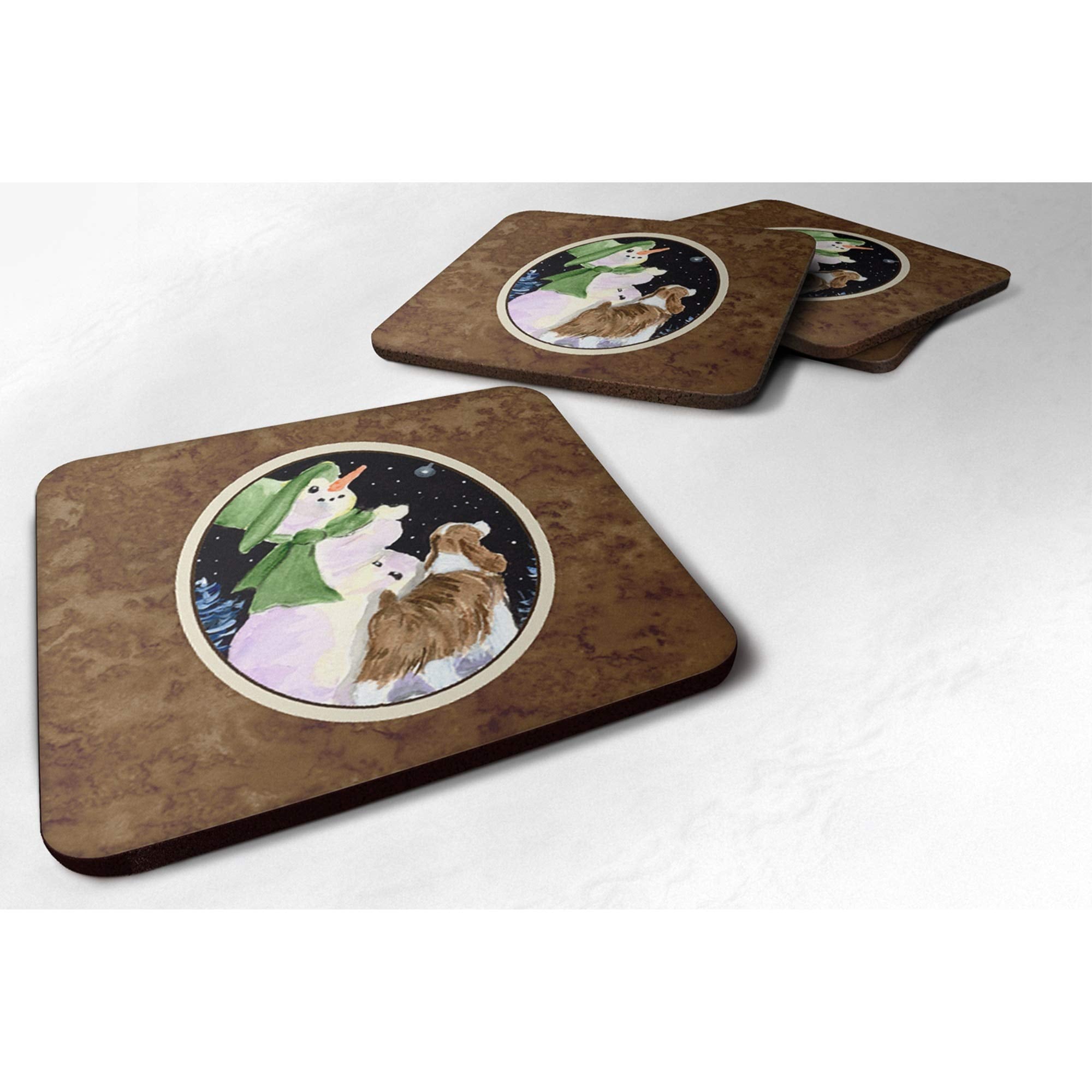 Carolines Treasures Snowman with English Springer Spaniel Foam Coasters Set of 4 (Set of 4), 3.5 H x 3.5 W, Multicolor