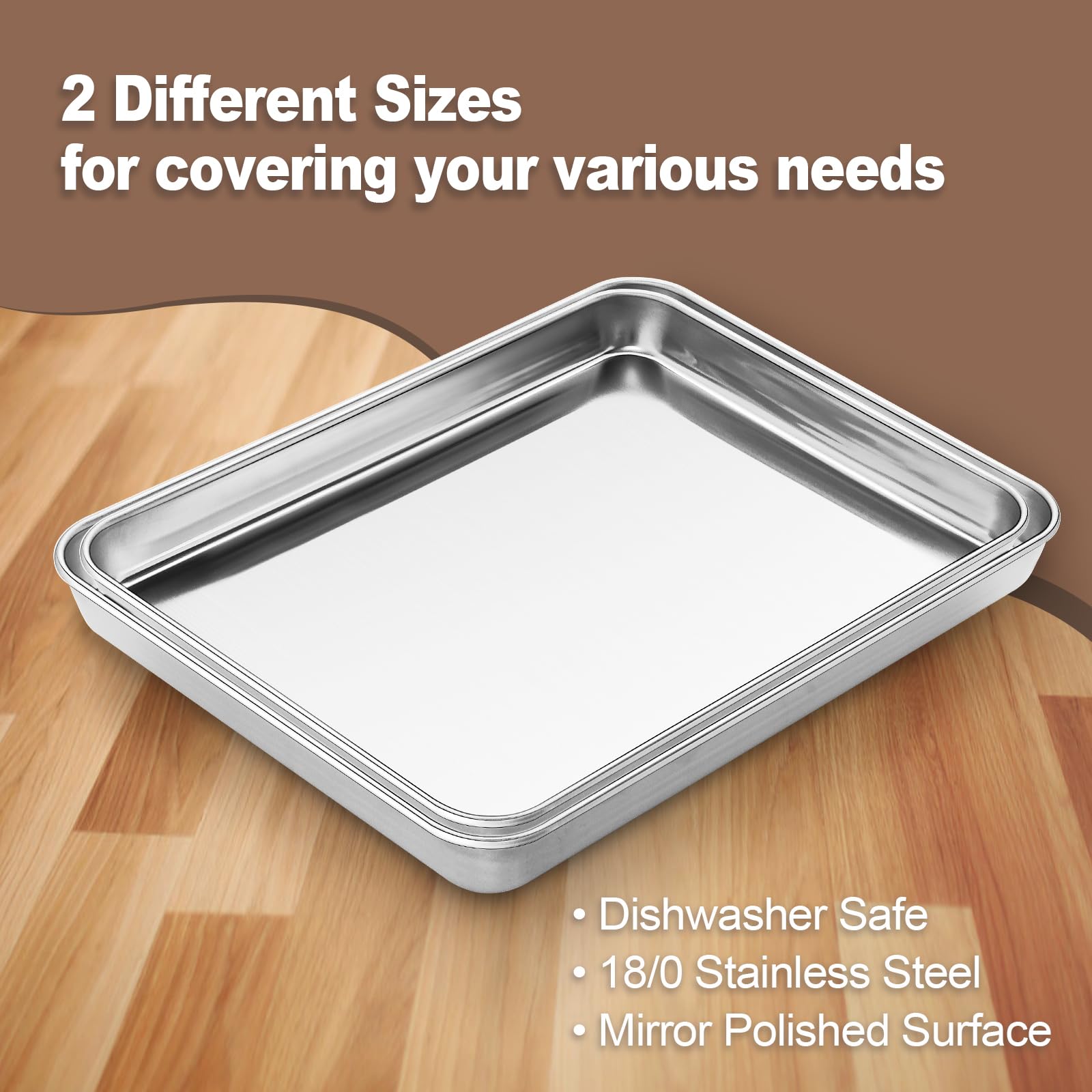 Zacfton 2 Pieces Stainless Steel Toaster Oven Pans, Baking Sheets For Oven Cookie Sheets, 16Inch & 12Inch Baking Pans, Non Stick