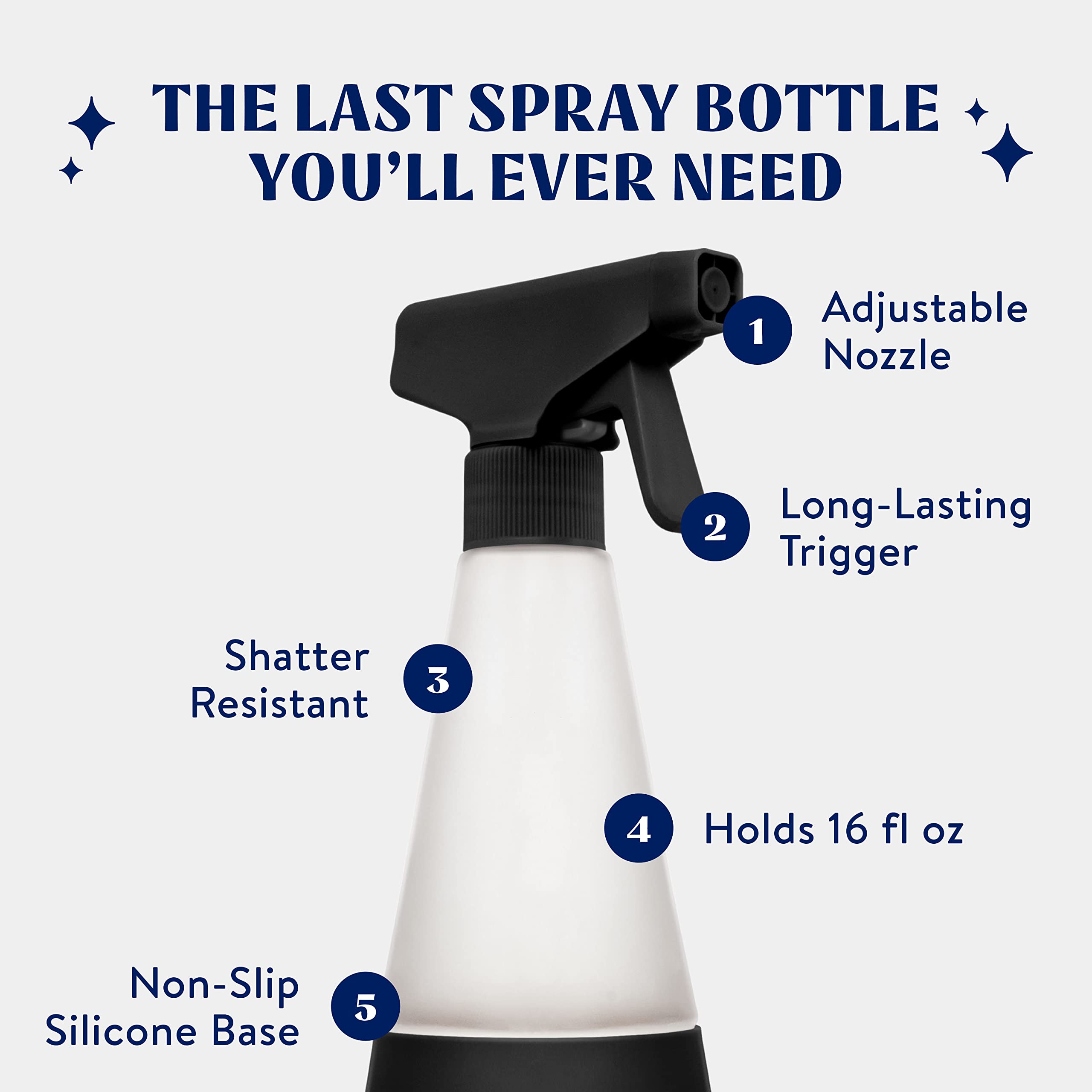 Cleancult Glass Spray Bottles - 16oz Refillable Cleaning Spray - BPA-Free Nozzle, Non-Slip Sleeve, Matte Black - 2 Pack