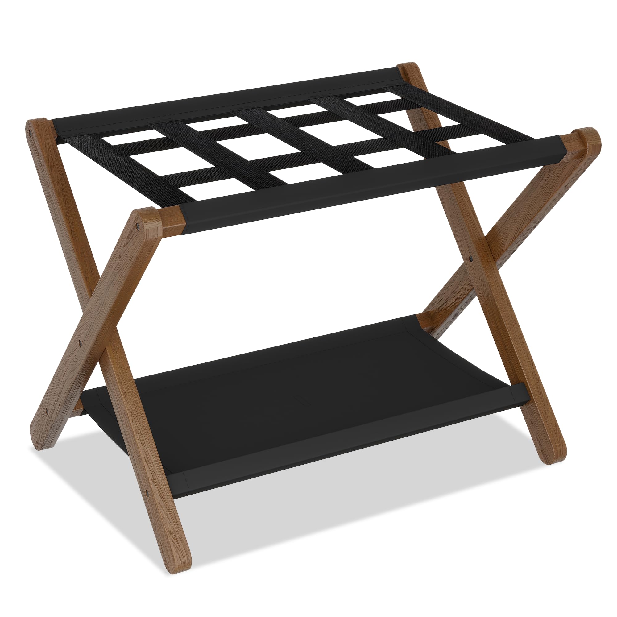 Heybly Luggage Rack, Folding Suitcase Stand With Storage Shelf, Luggage Holder With 5 Nylon Straps For Guest Room Bedroom Hotel,