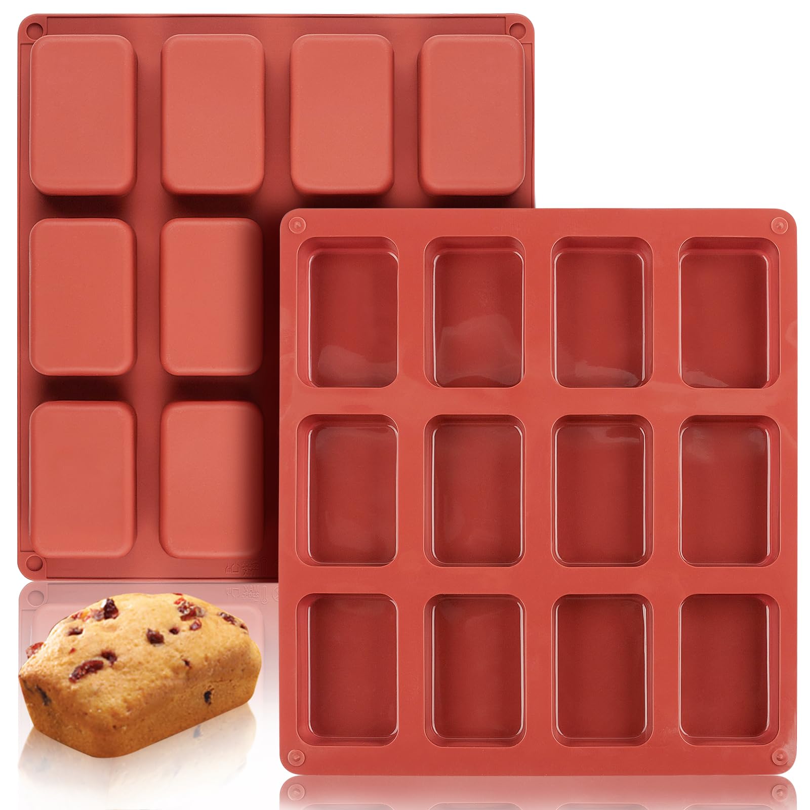Joersh 2 Pack Silicone Mini Loaf Pan, 12 Cavity Mini Bread Pan Nonstick Silicone Baking Molds For Brownie, Cornbread, Cheesecake