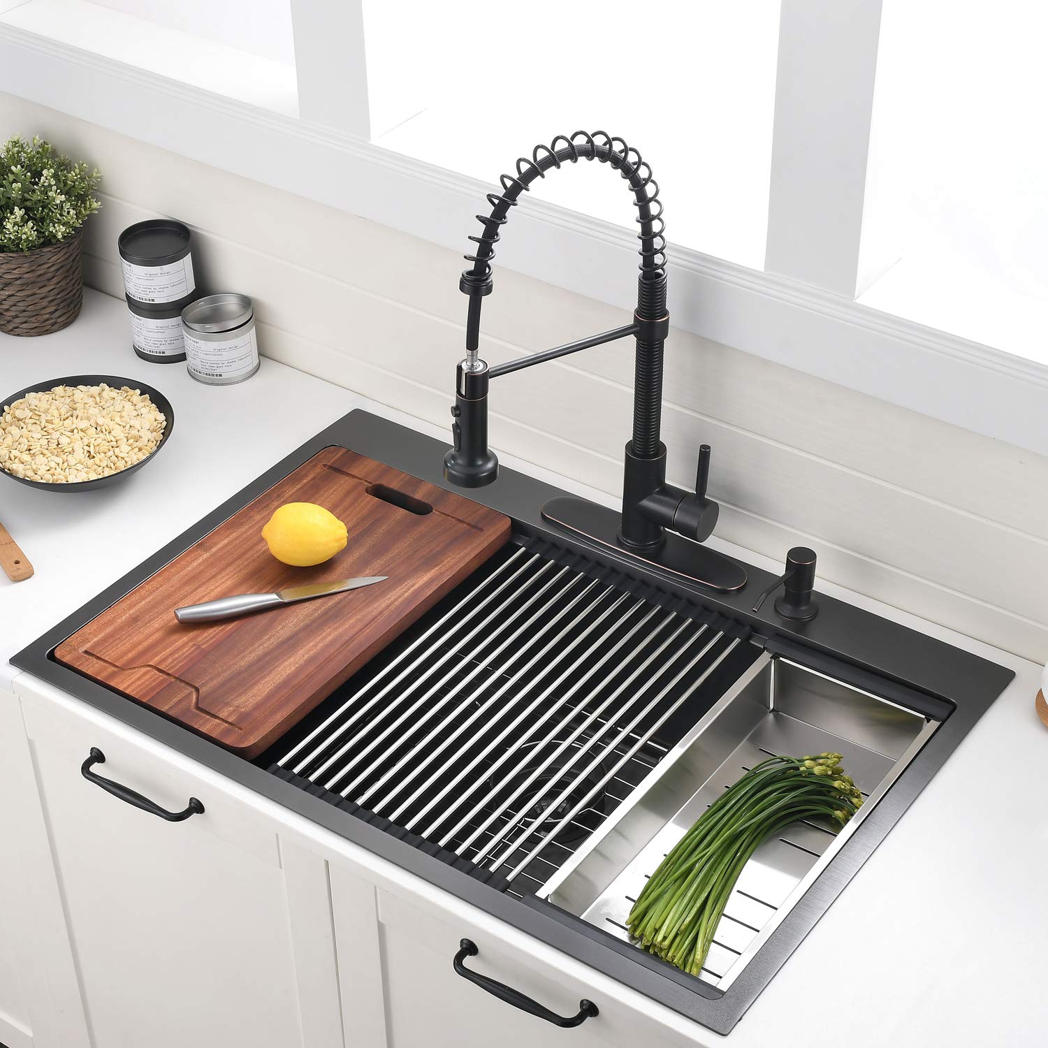 30 Inch Black Drop In Kitchen Sink Workstation -Vokim 30 X 22 Inch Drop In Sink 16 Gage Stainless Steel Top Mount Single Bowl 10