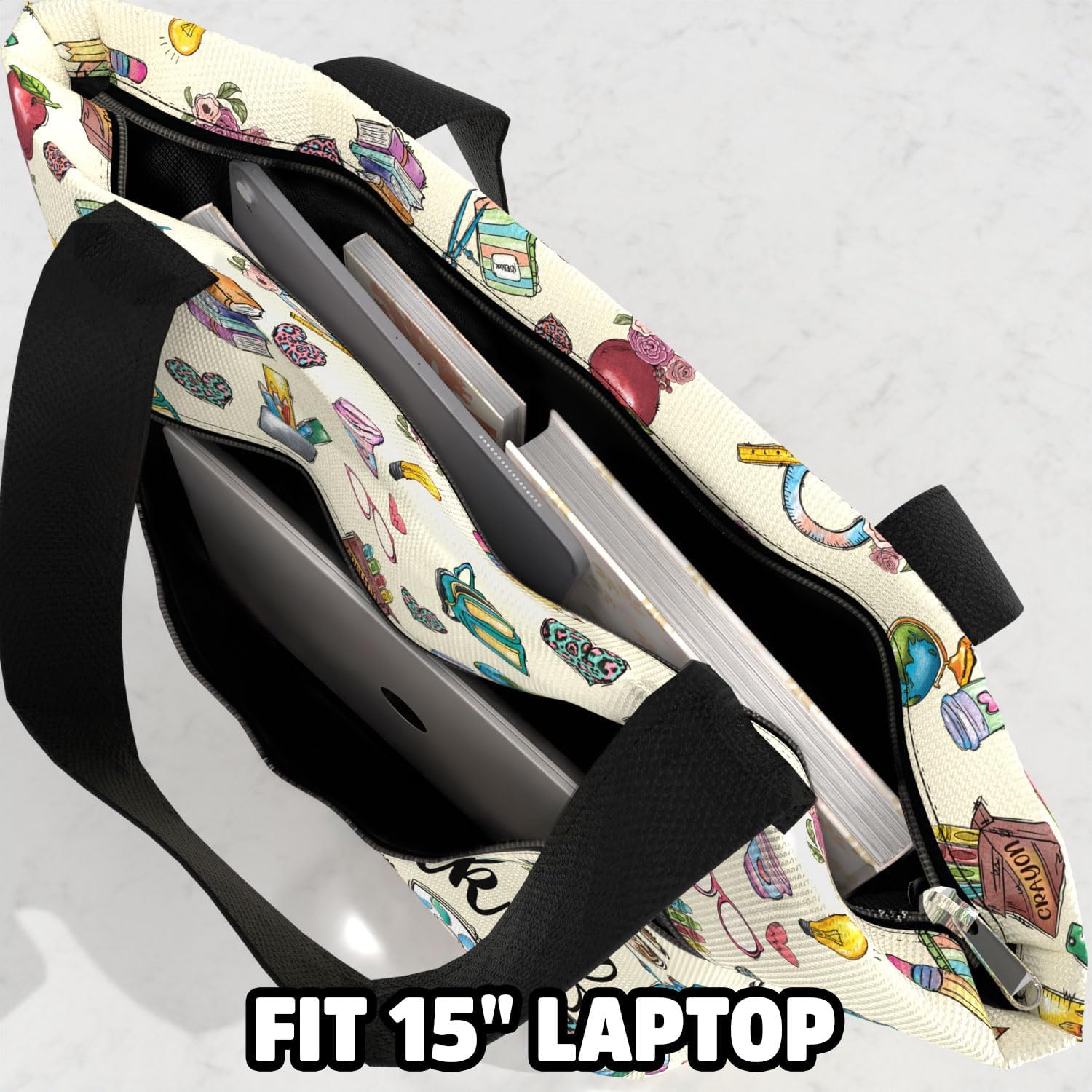 84Hoods Aesthetic Tote Bag For Women Gift For Teacher. Cute Graphic Large Shoulder Bag 15 Inch With Pockets And Zipper For Work.