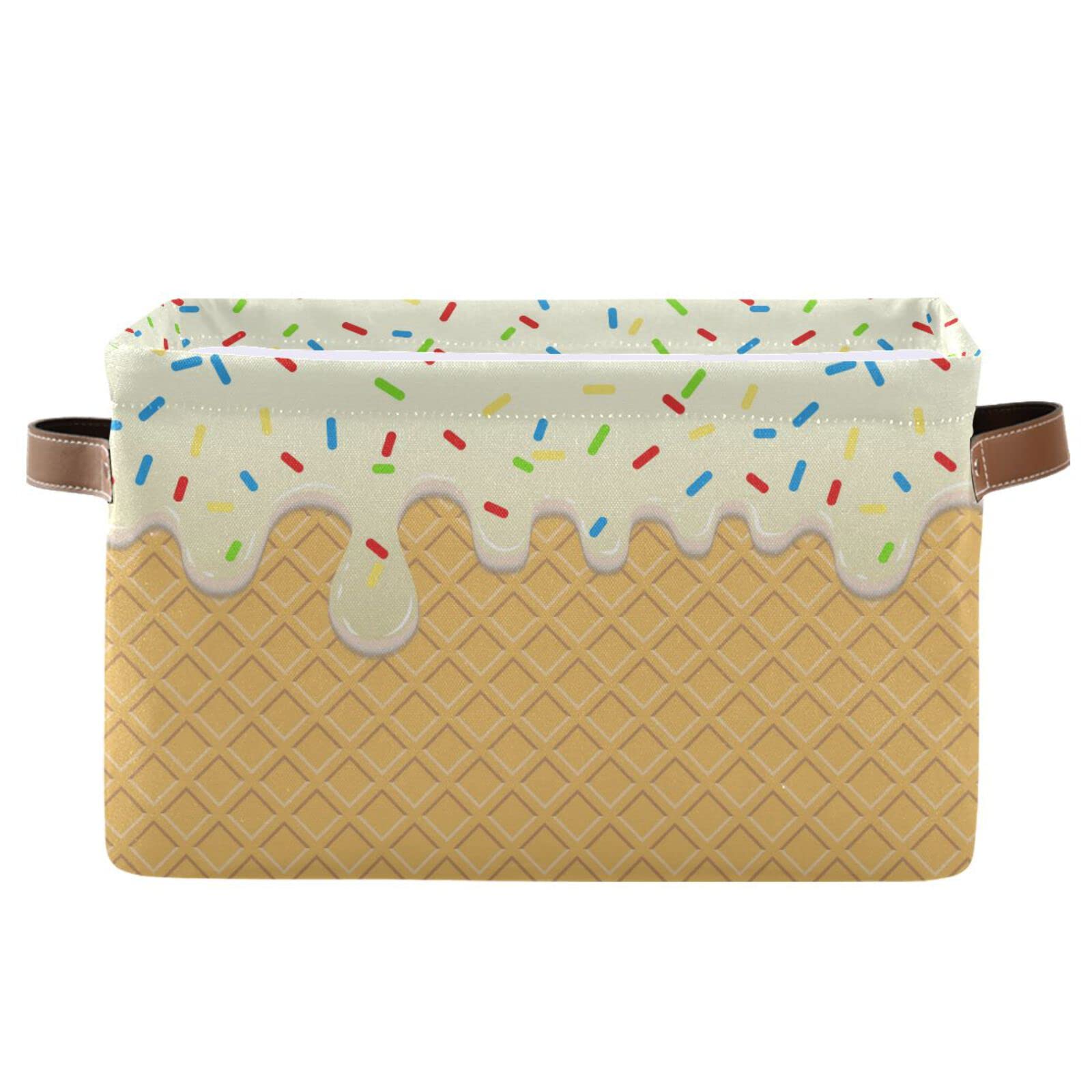 Keepreal Ice Cream Texture Storage Basket Bin, Large Cube Storage Box Canvas Collapsible Storage Organizer For Home Office Close