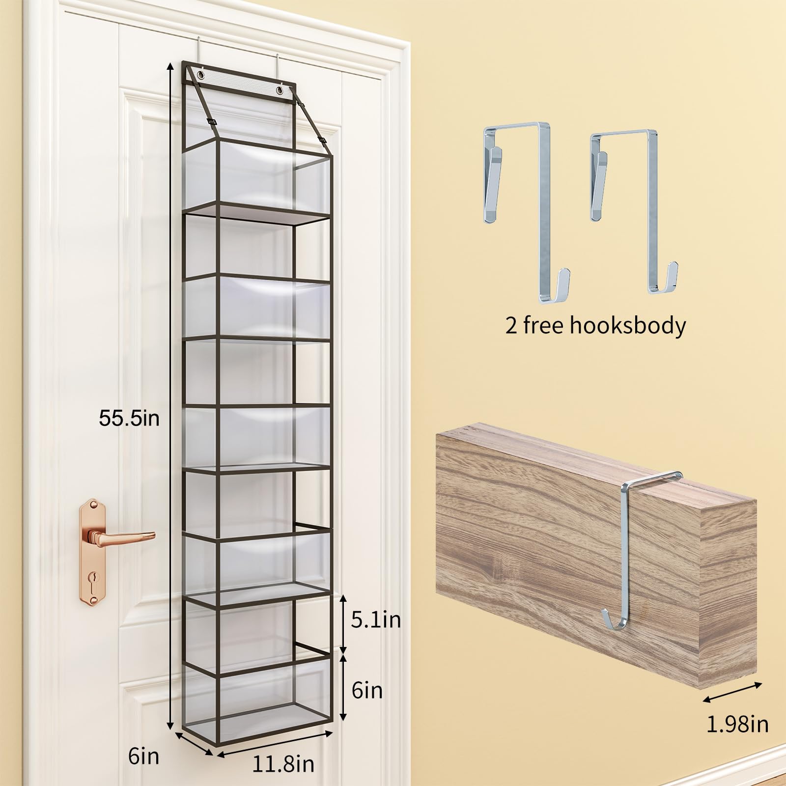 Fixwal Over The Door Hanging Pantry Organizer, 5-Shelf Large Capacity, PVC, Grey, Model 4913