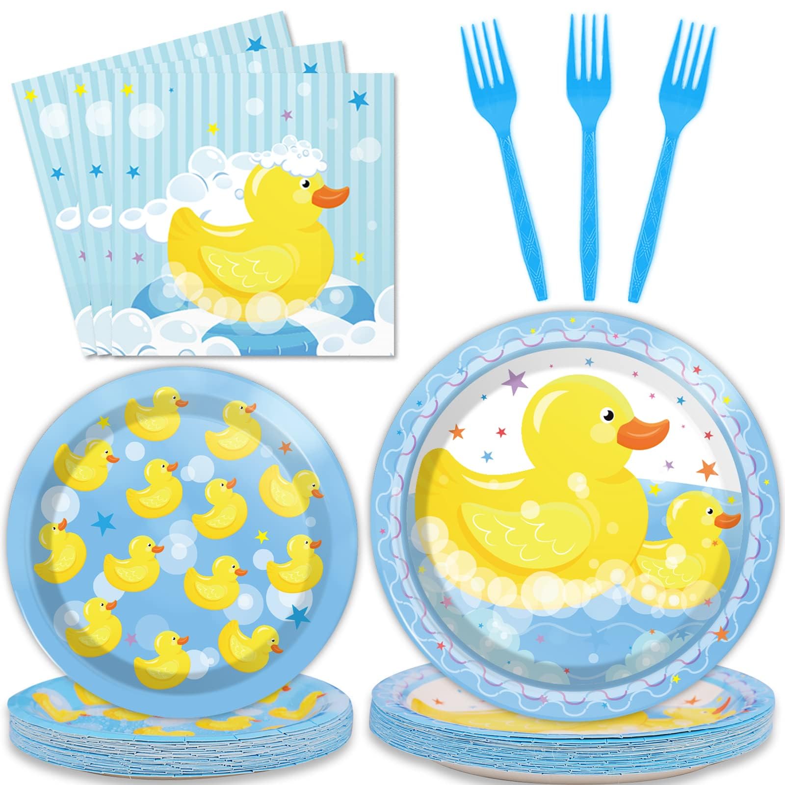 96 Pcs Duck Plates Duck Birthday Party Decorations Duck Disposable Paper Plate And Napkins Rubber Duck Themed Party Supplies For