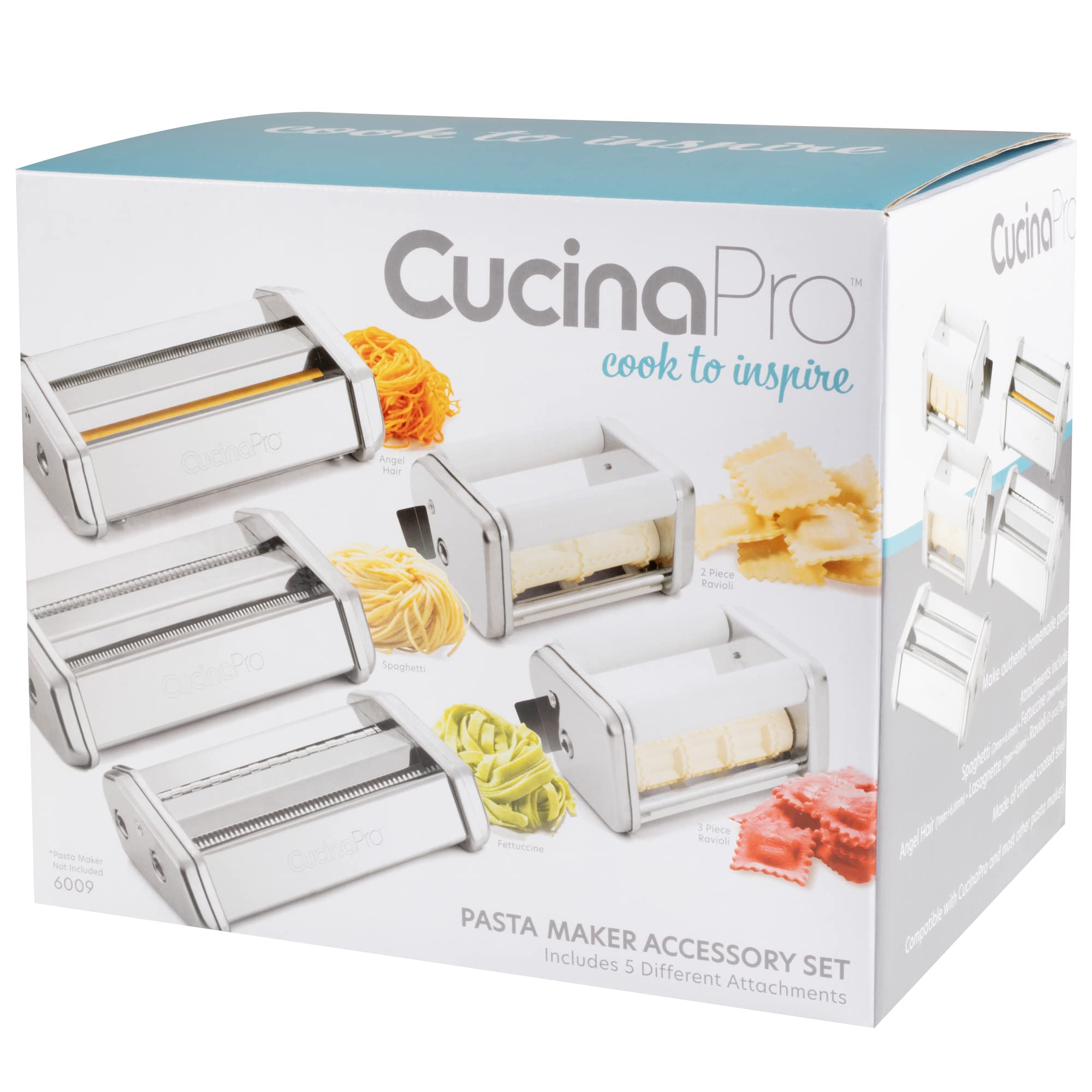 Cucinapro Pasta Maker Accessory Set- 5 Different Attachments - Compatible W Atlas Pasta Machine - Homemade Italian Noodles, Spag