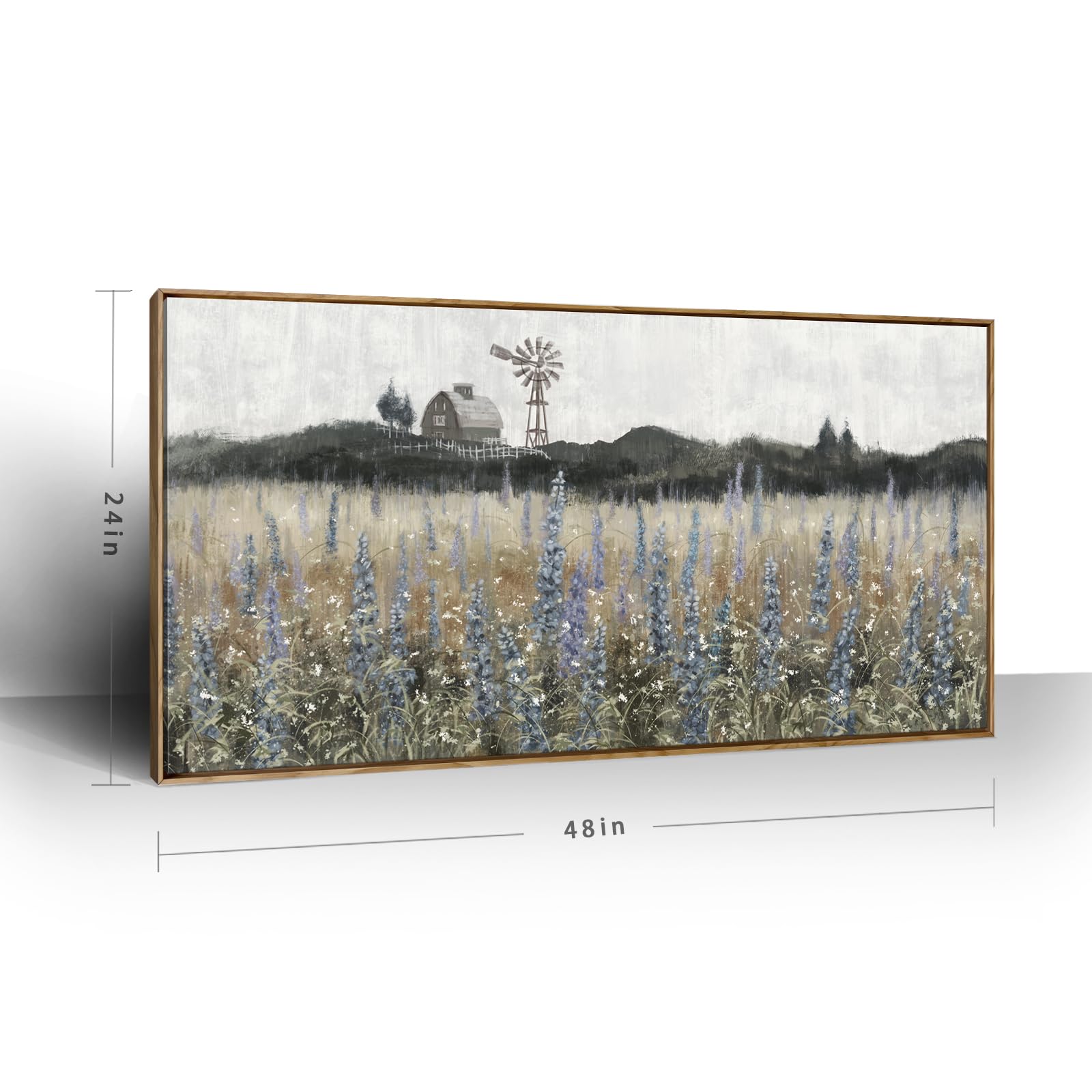 Framed Canvas Wall Art For Living Room Rustic Farmhouse Scenery Vintage Countryside Windmill Barn Picture Nature Wilderness Land
