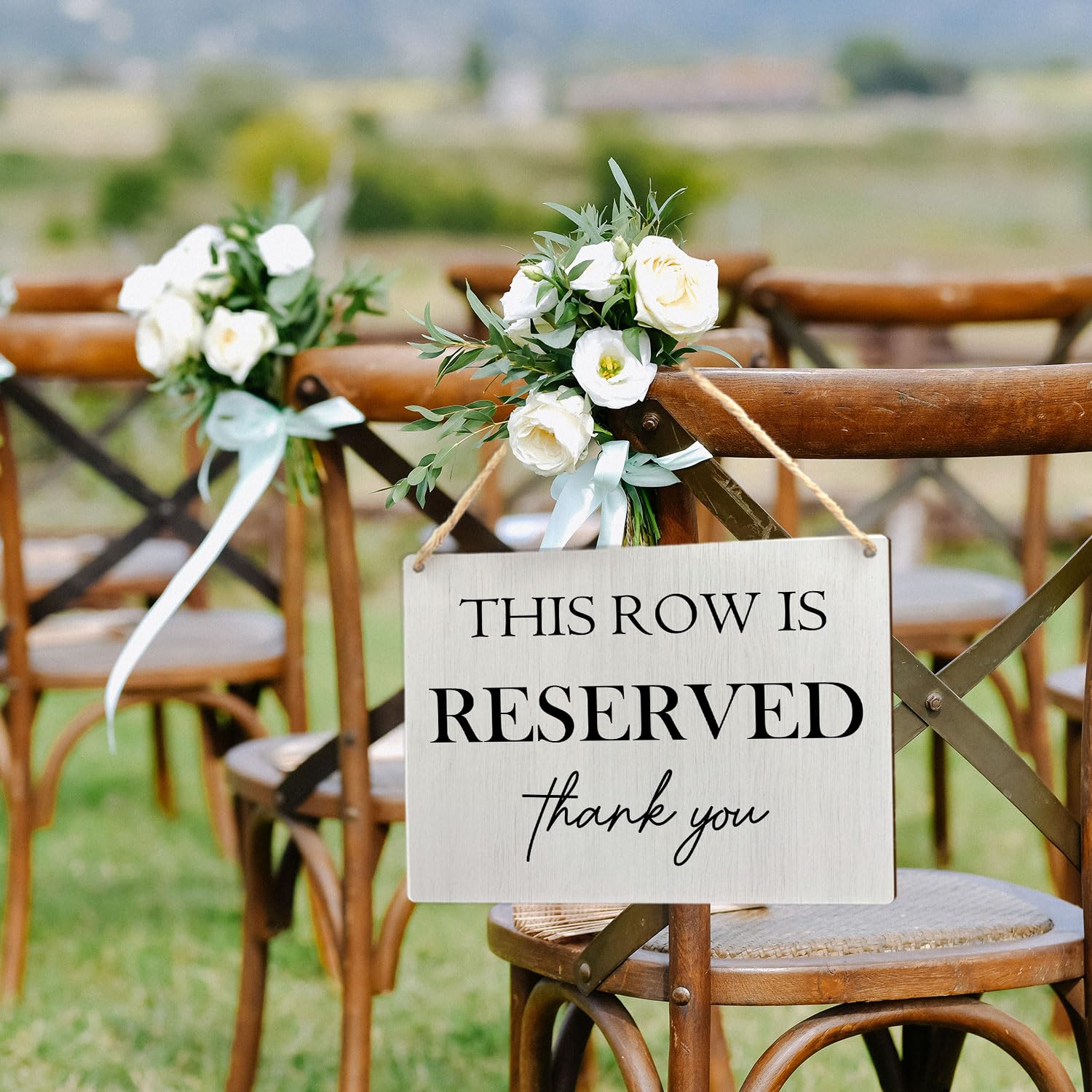 Ryeolo Reserved Seating Signs - This Row Is Reserved Wooden Hanging Signs for Wedding Chairs, Wedding Decorations for Reception,