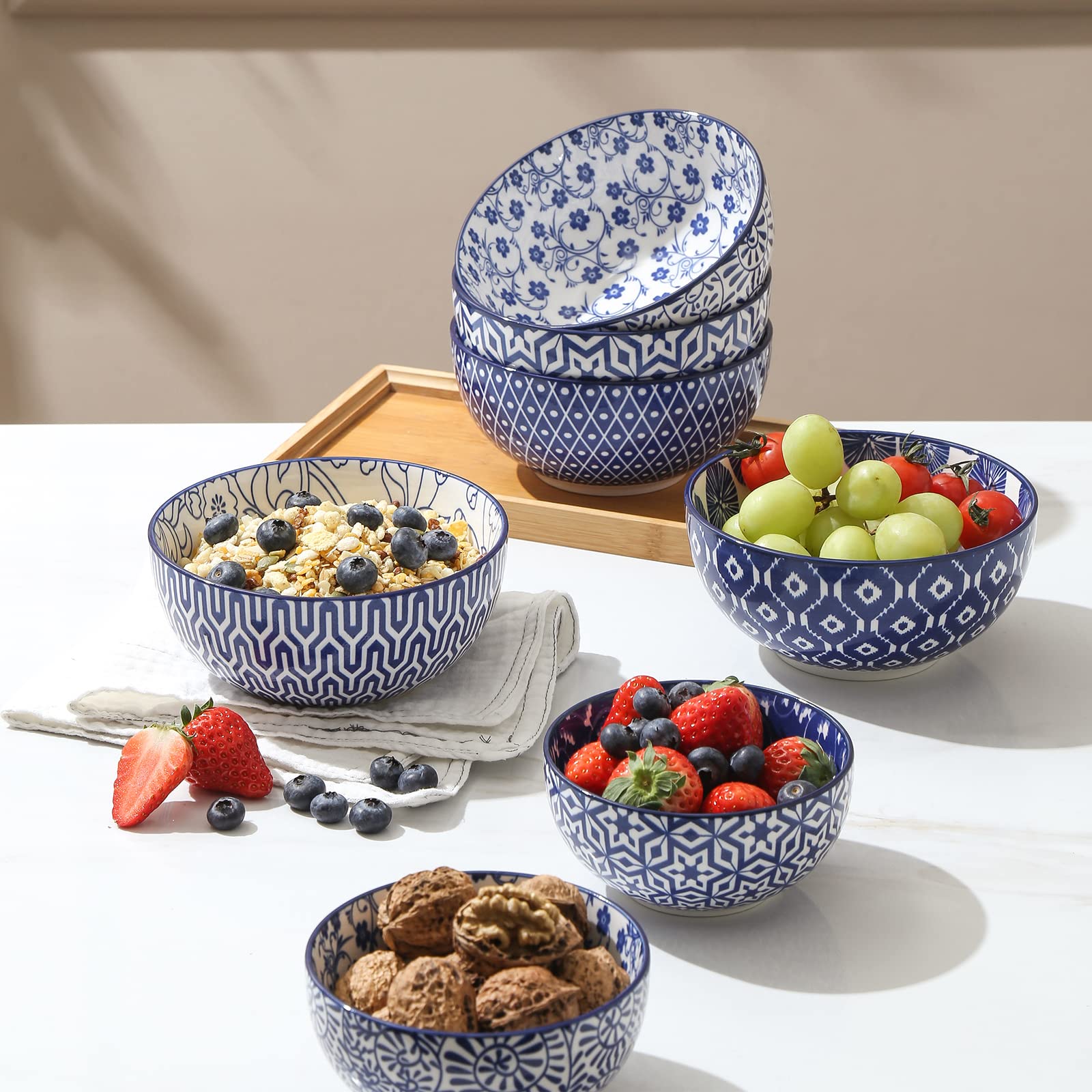 Selamica Ceramic Cereal Bowls Set Of 6, 24 Oz Deep Soup Bowls For Kitchen, 5.9 Inch Porcelain Dessert Bowls For Salad, Pasta, Oa