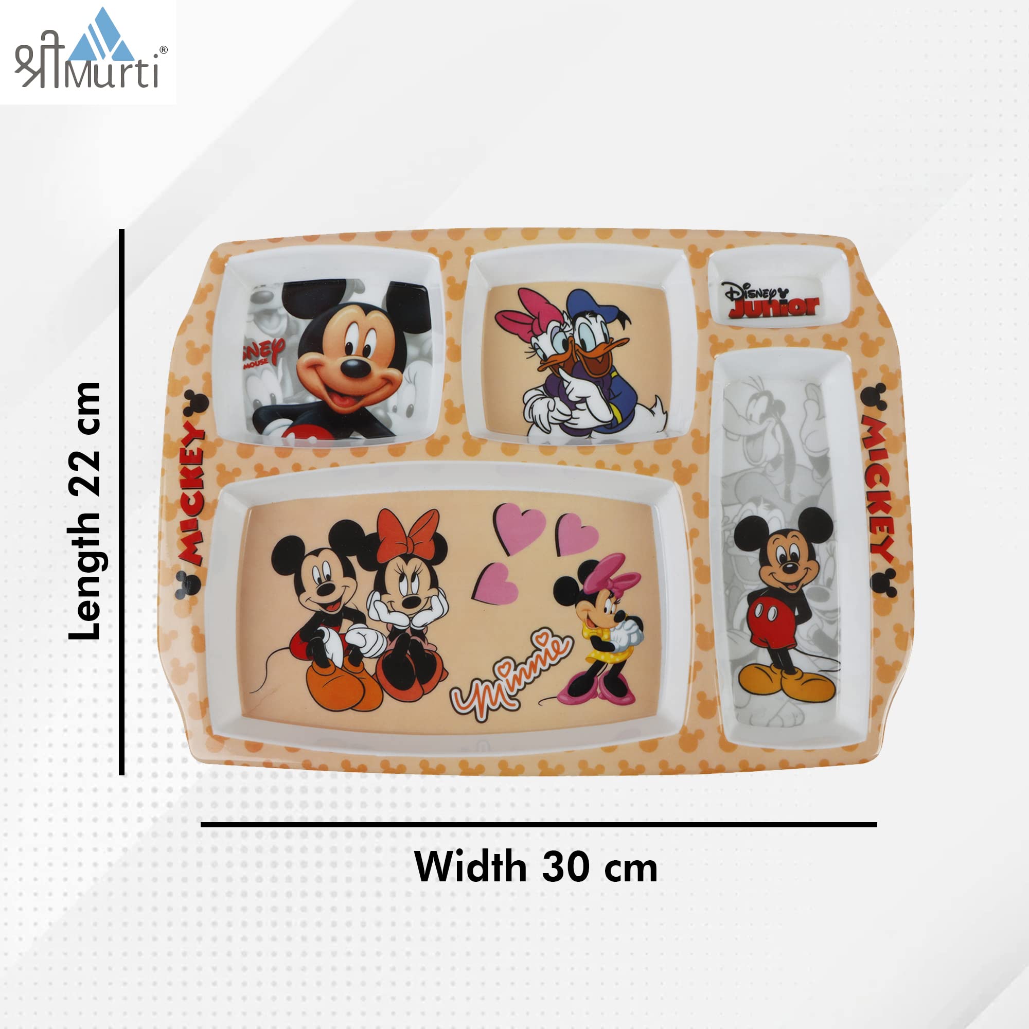 Shree Murti Food Serving Dinner Plate with 5 Sectioned Partition Funny Cartoon Printed (Minnie) |Perfect Gifting for Navratri Di